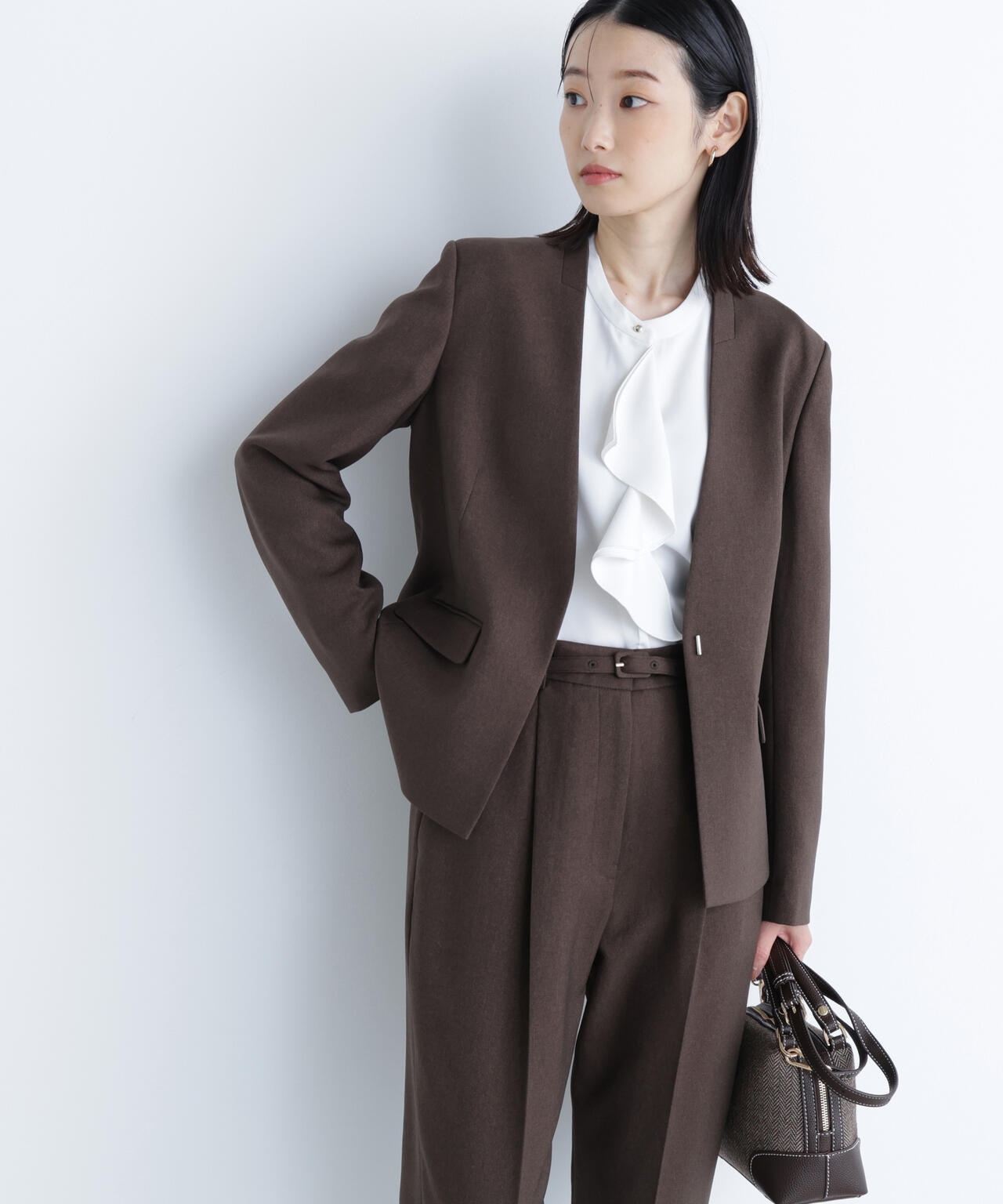 ウーステッドライクツイル SETUP ノーカラージャケット