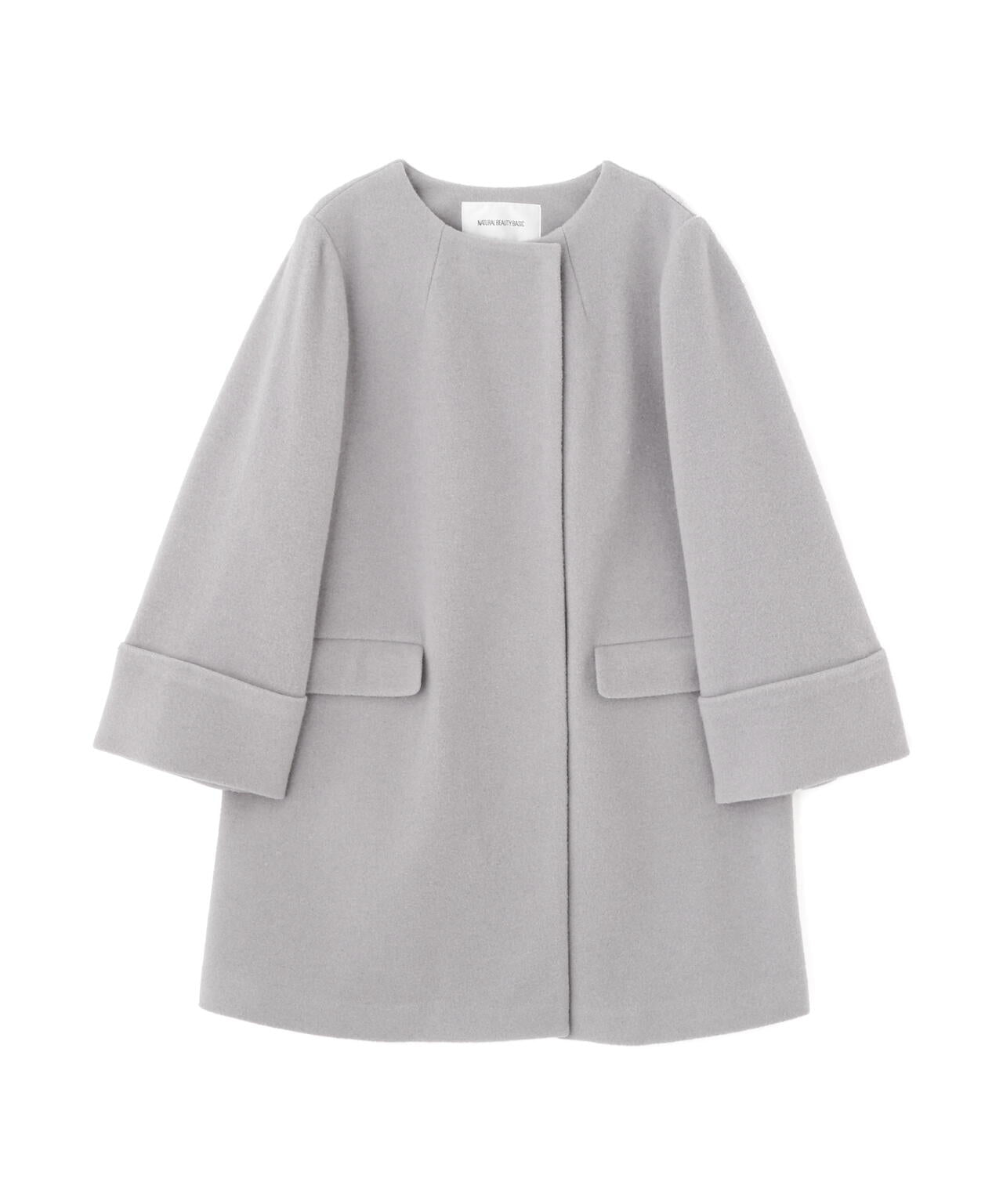 ノーカラーミドルコート