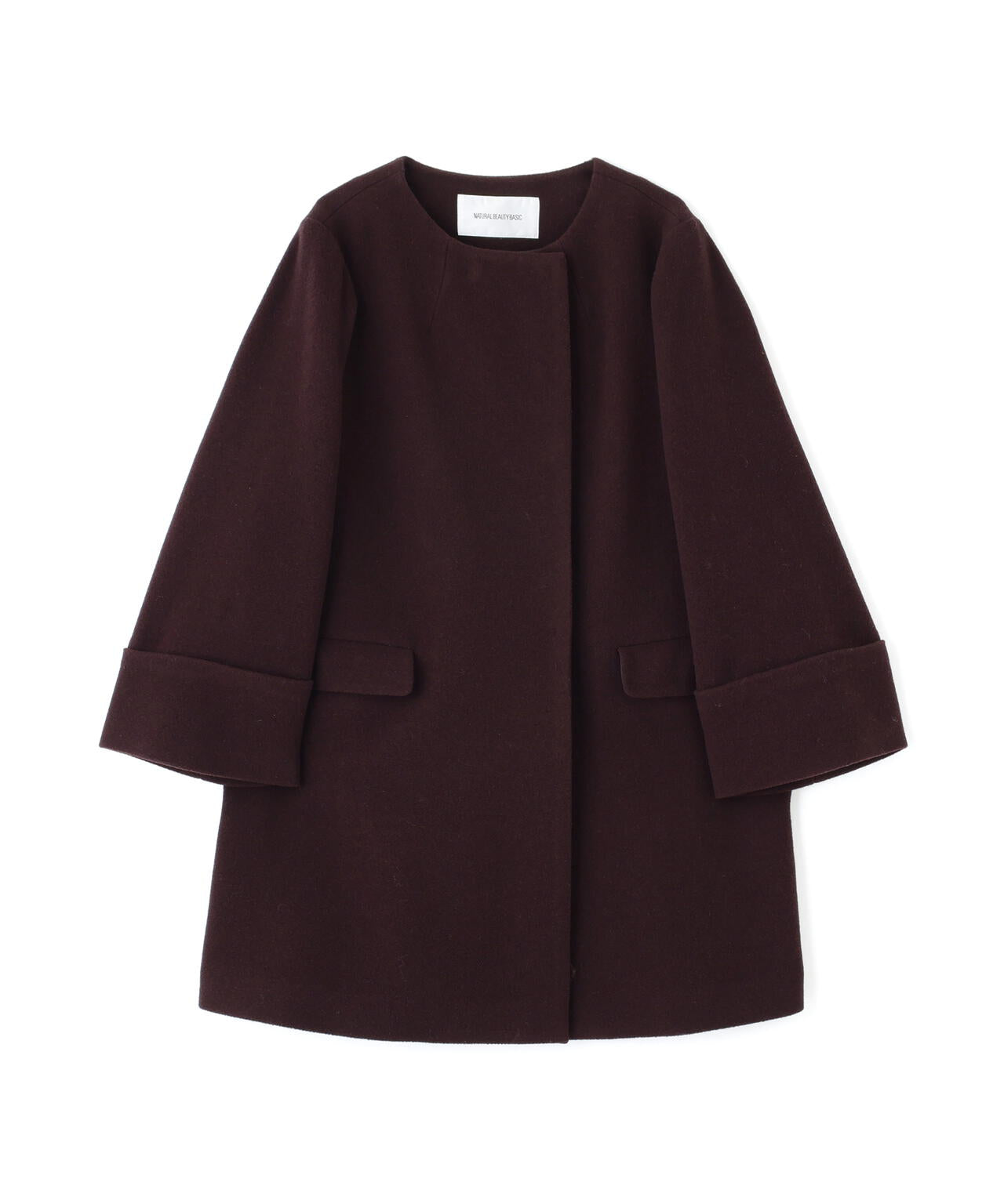 ノーカラーミドルコート