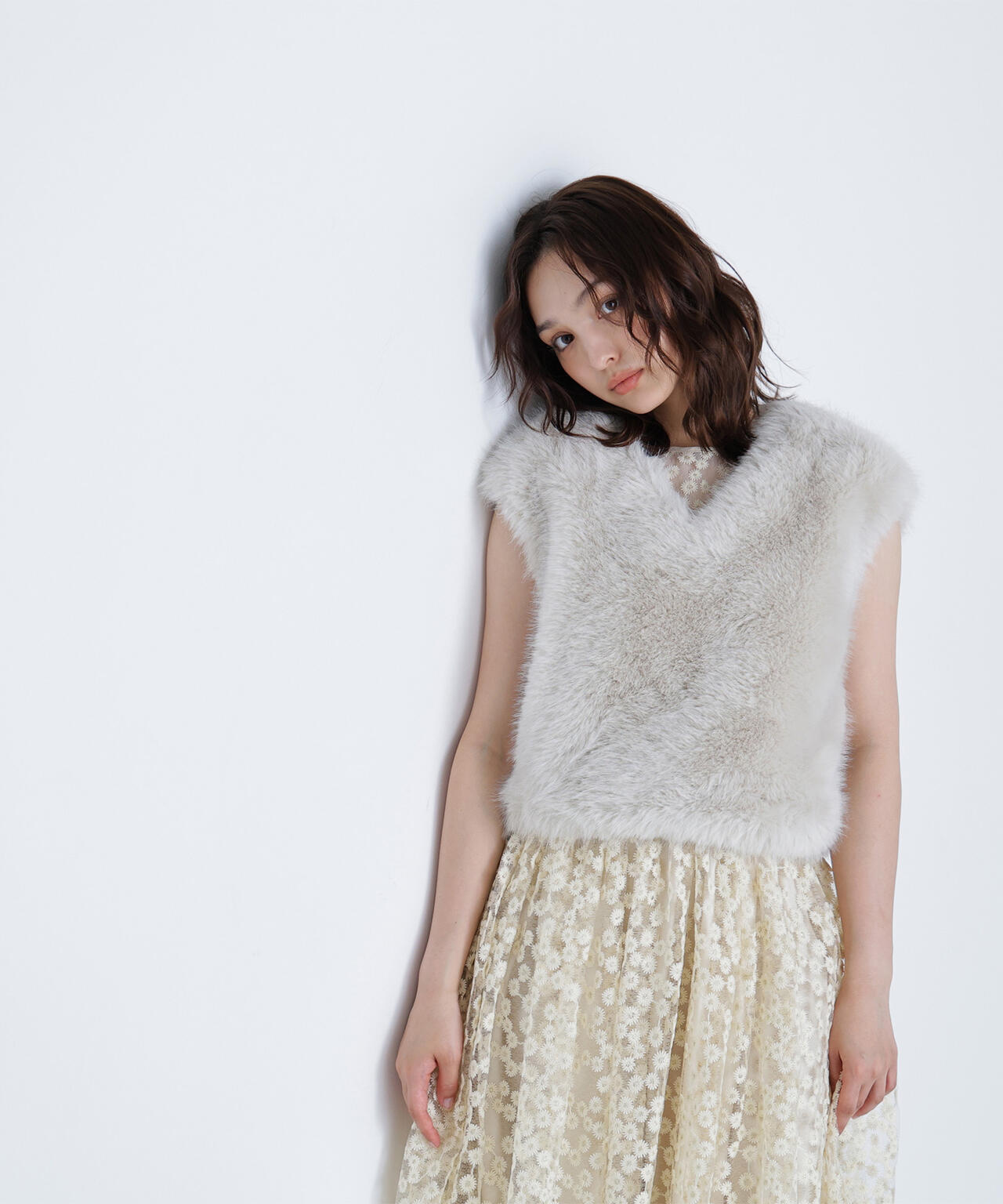 【BLANC】フェイクファーショートベスト
