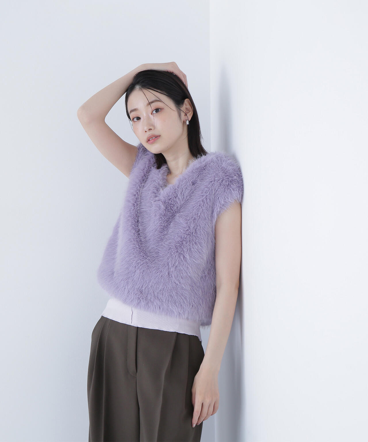 【BLANC】フェイクファーショートベスト