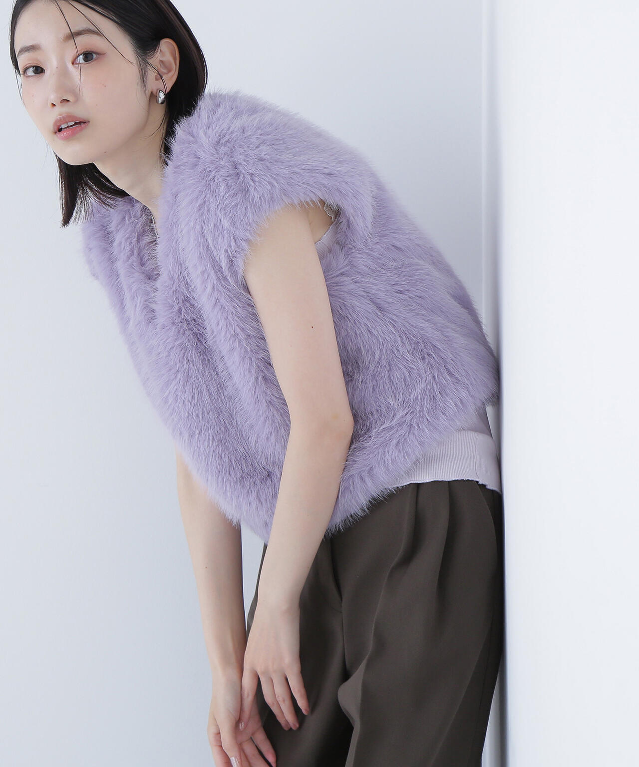 【BLANC】フェイクファーショートベスト