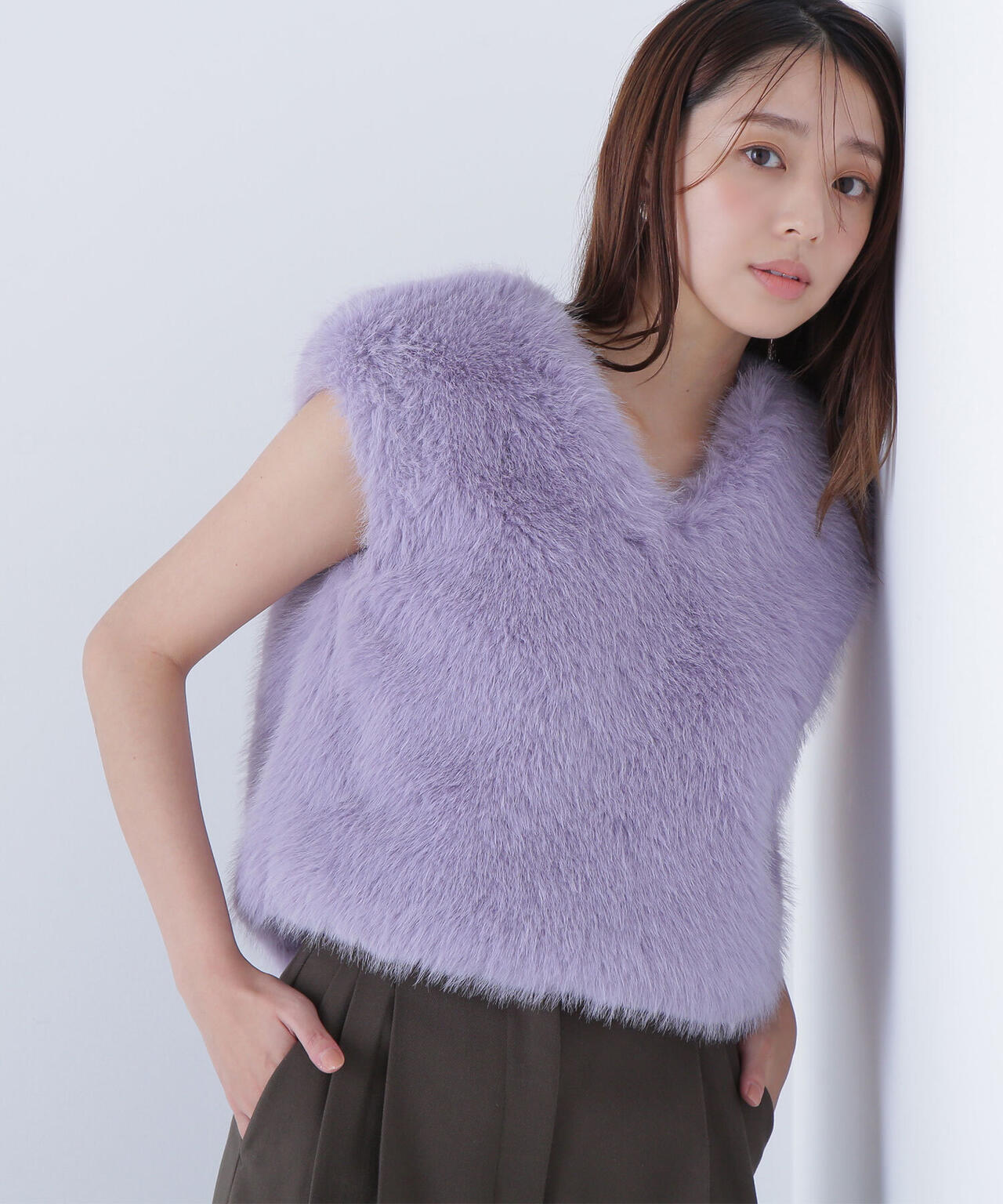 【BLANC】フェイクファーショートベスト