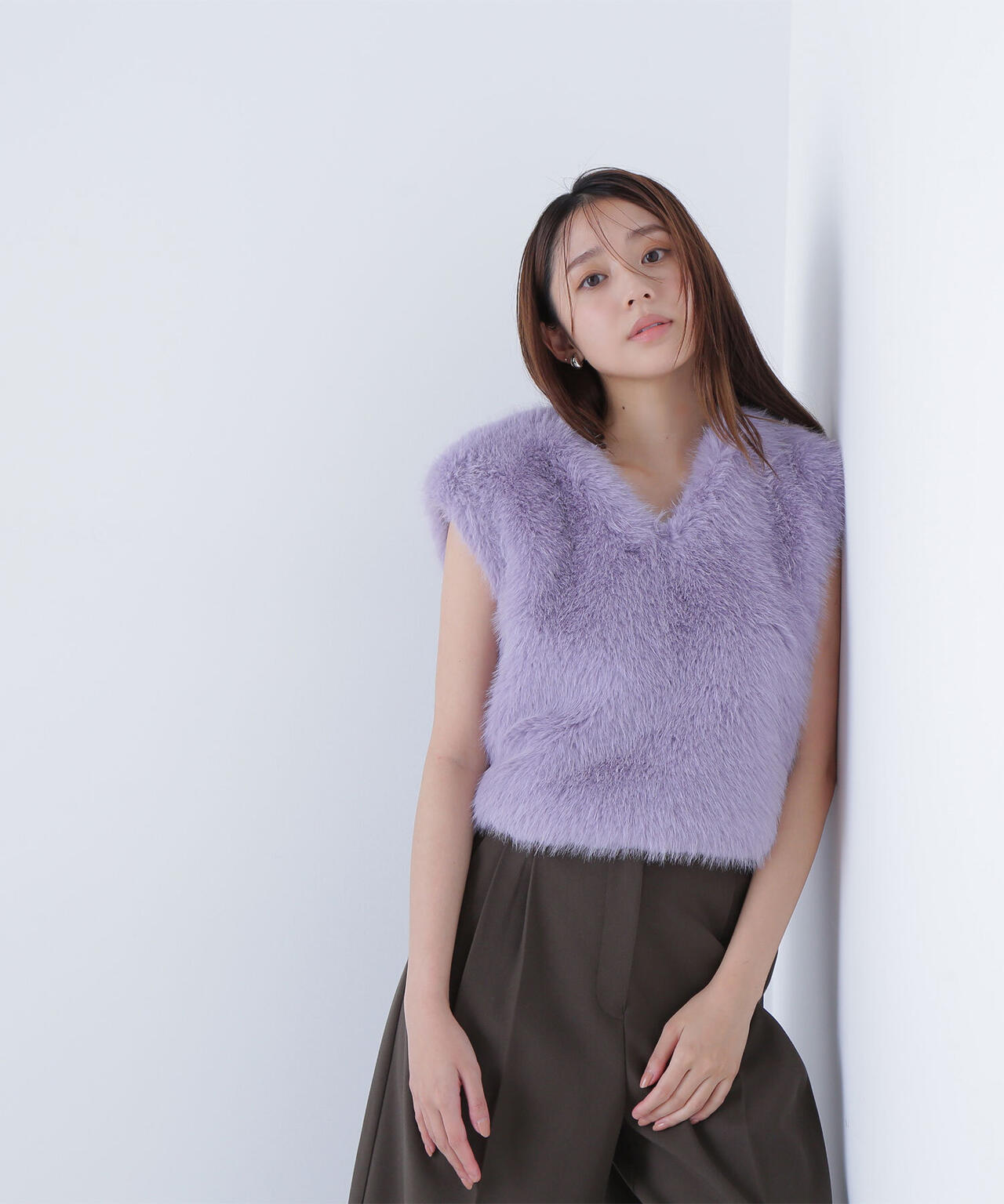 【BLANC】フェイクファーショートベスト