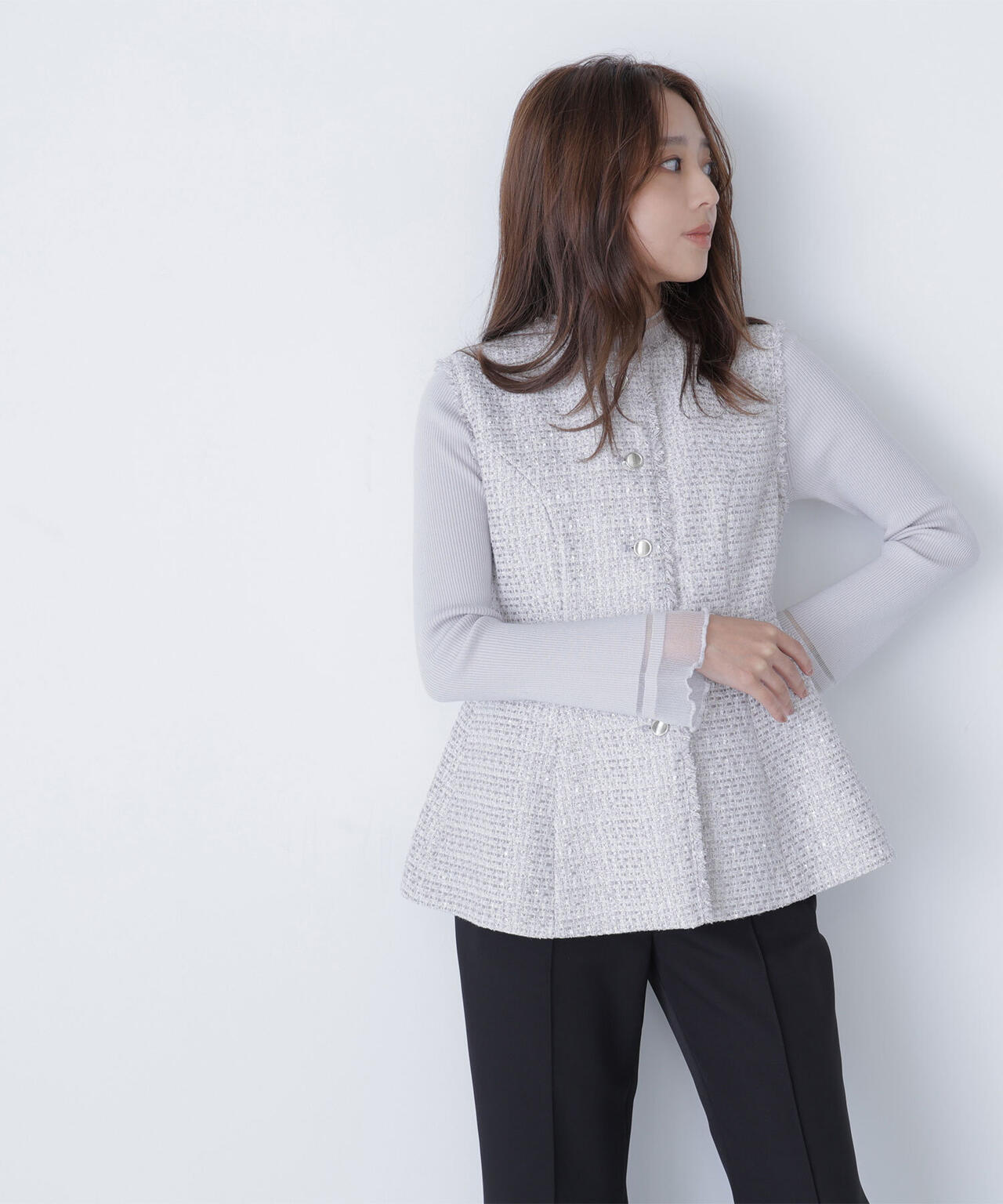 ツイードペプラムジレ