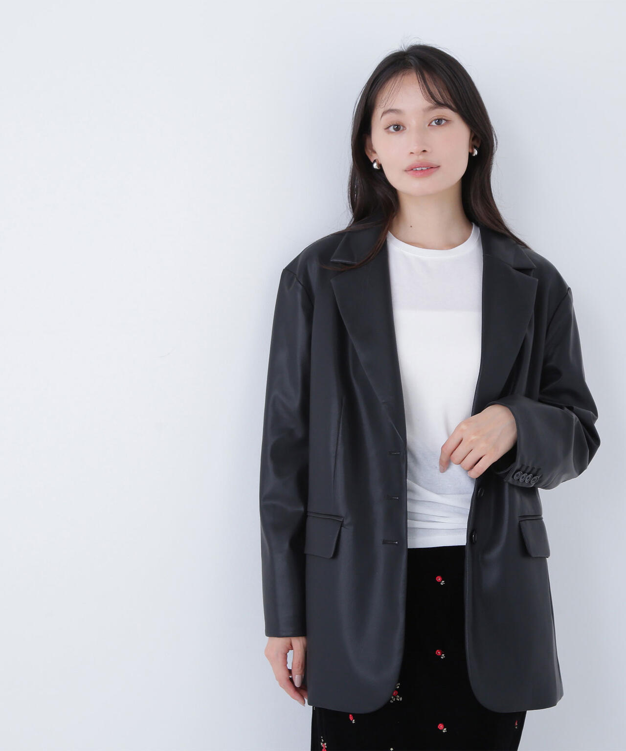 フェイクレザーシングルテーラードジャケット