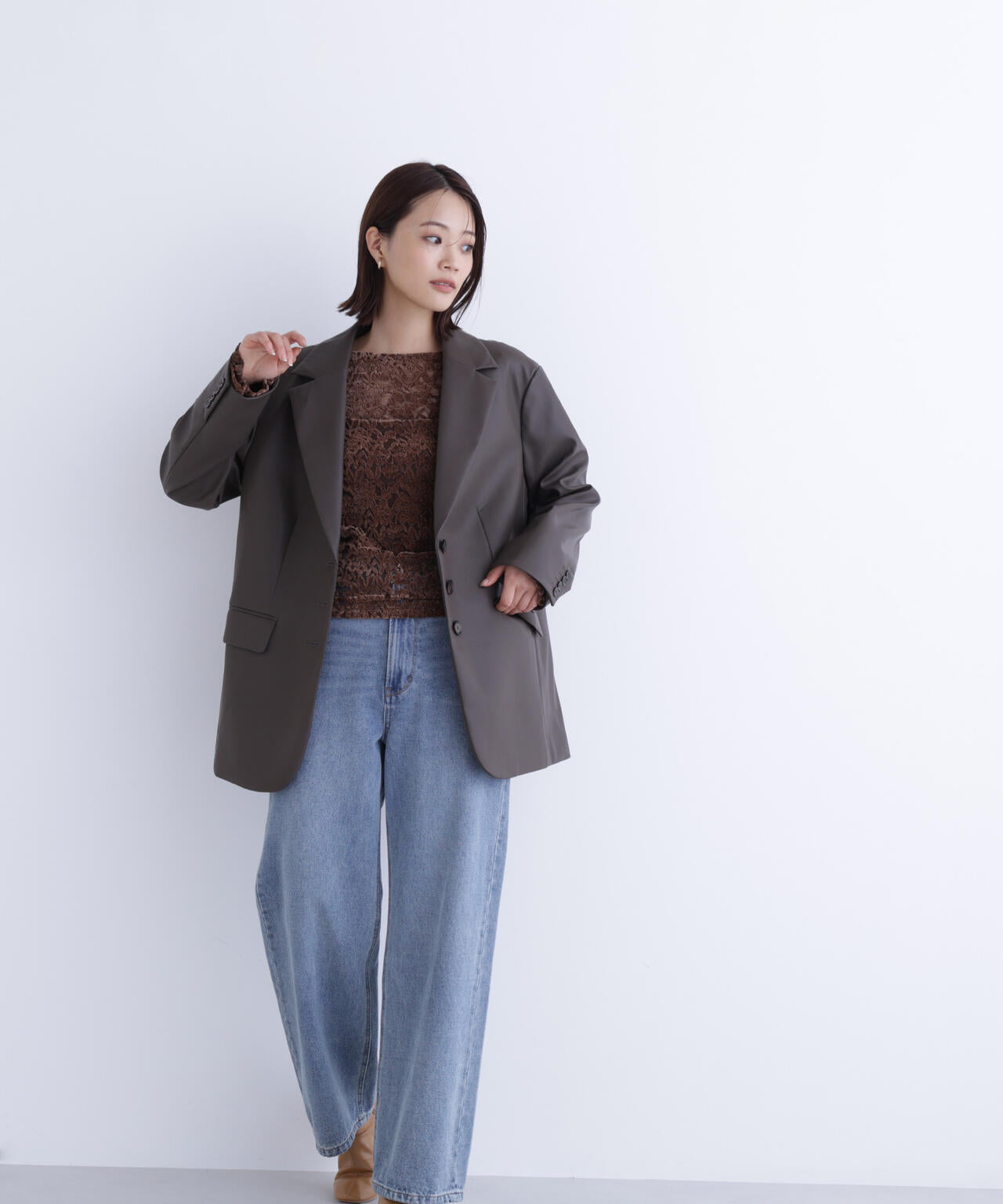 フェイクレザーシングルテーラードジャケット