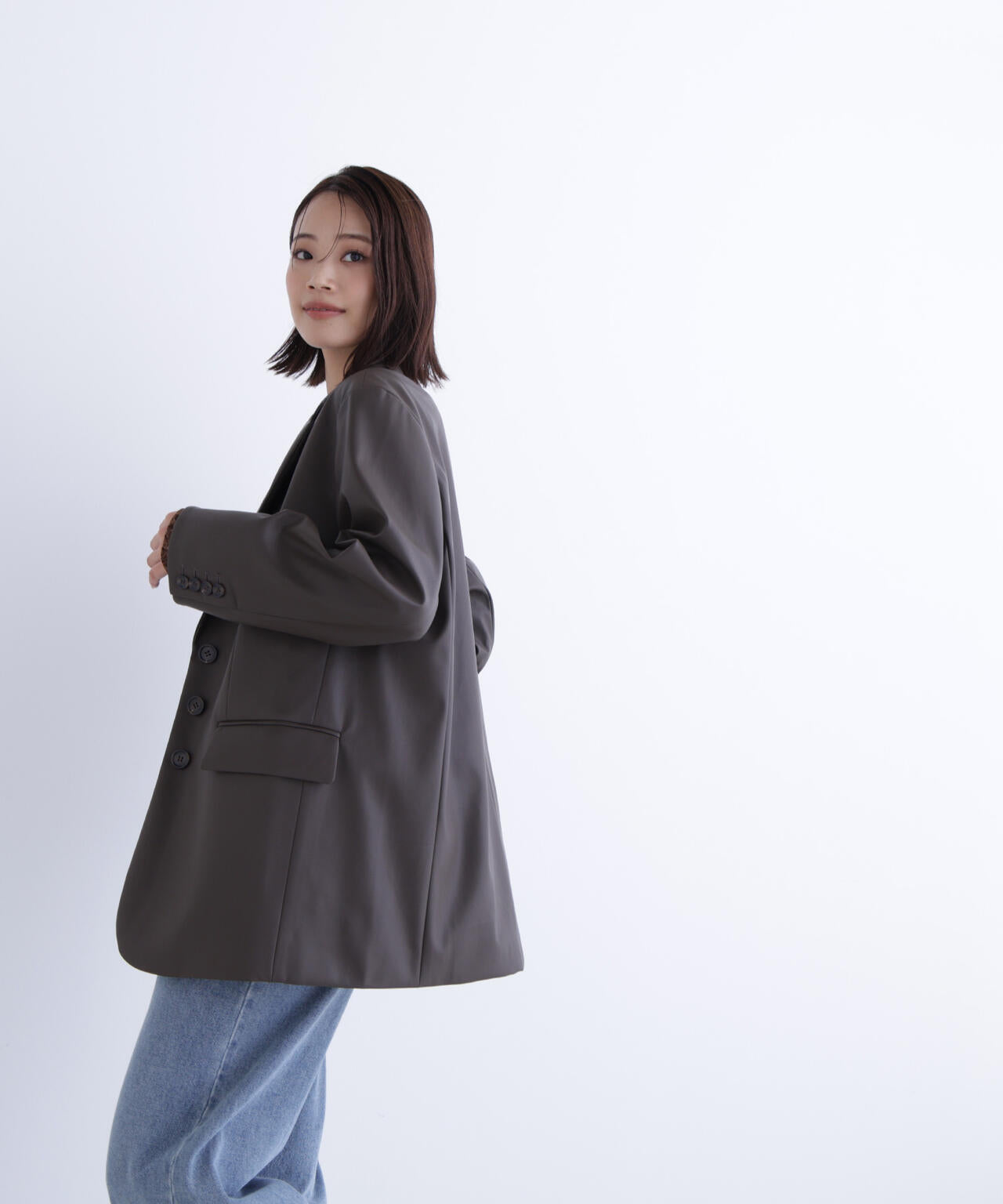 フェイクレザーシングルテーラードジャケット