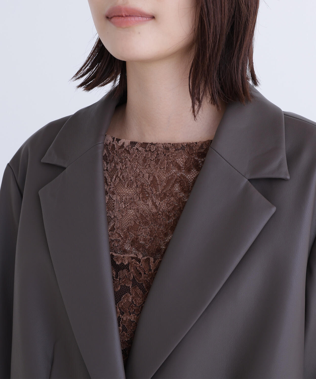 フェイクレザーシングルテーラードジャケット