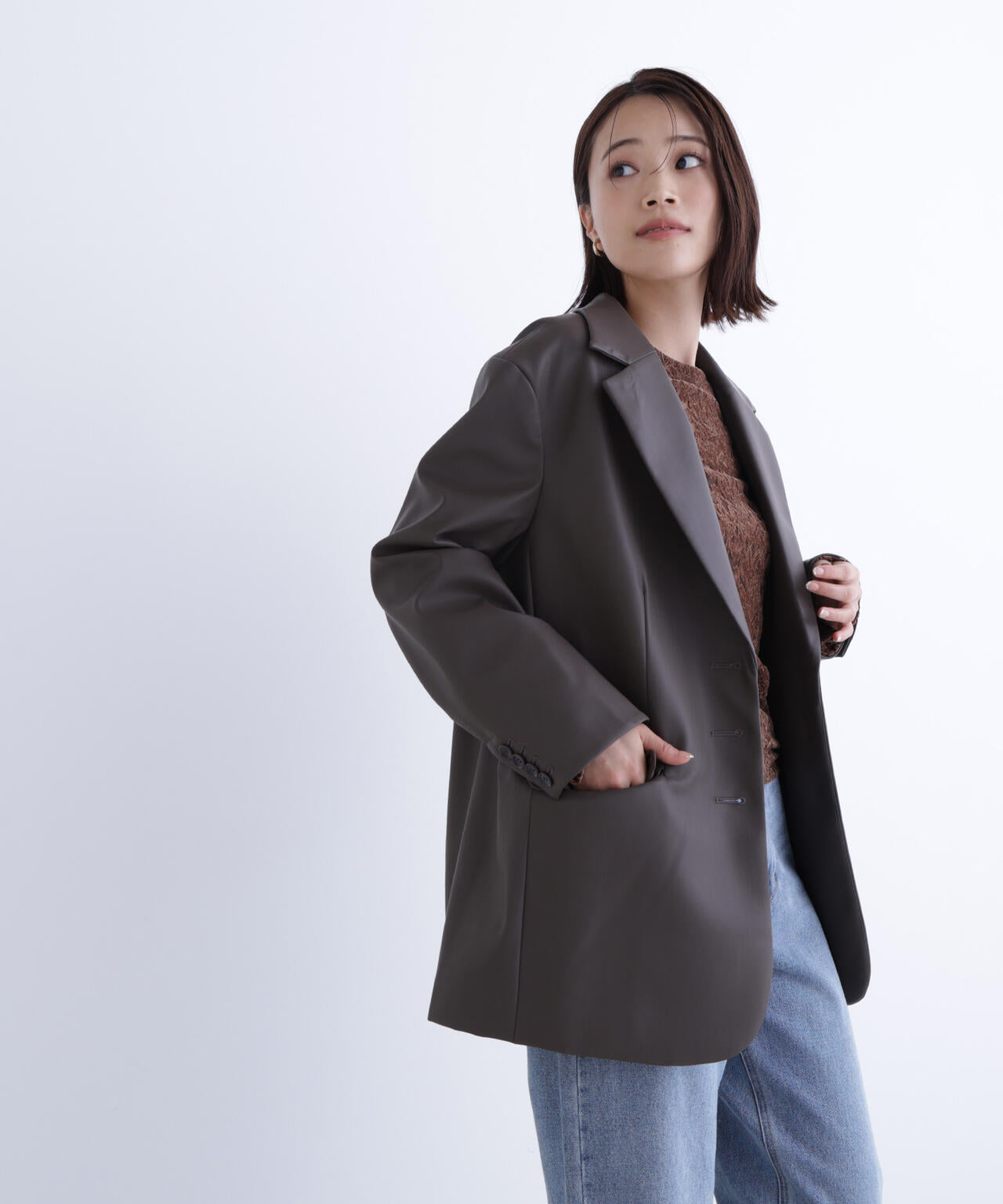 フェイクレザーシングルテーラードジャケット