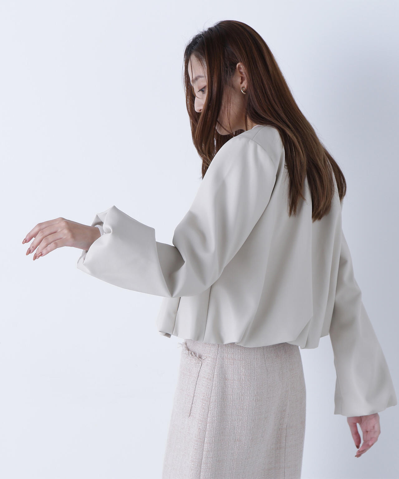 フェイクレザーギャザーブルゾン