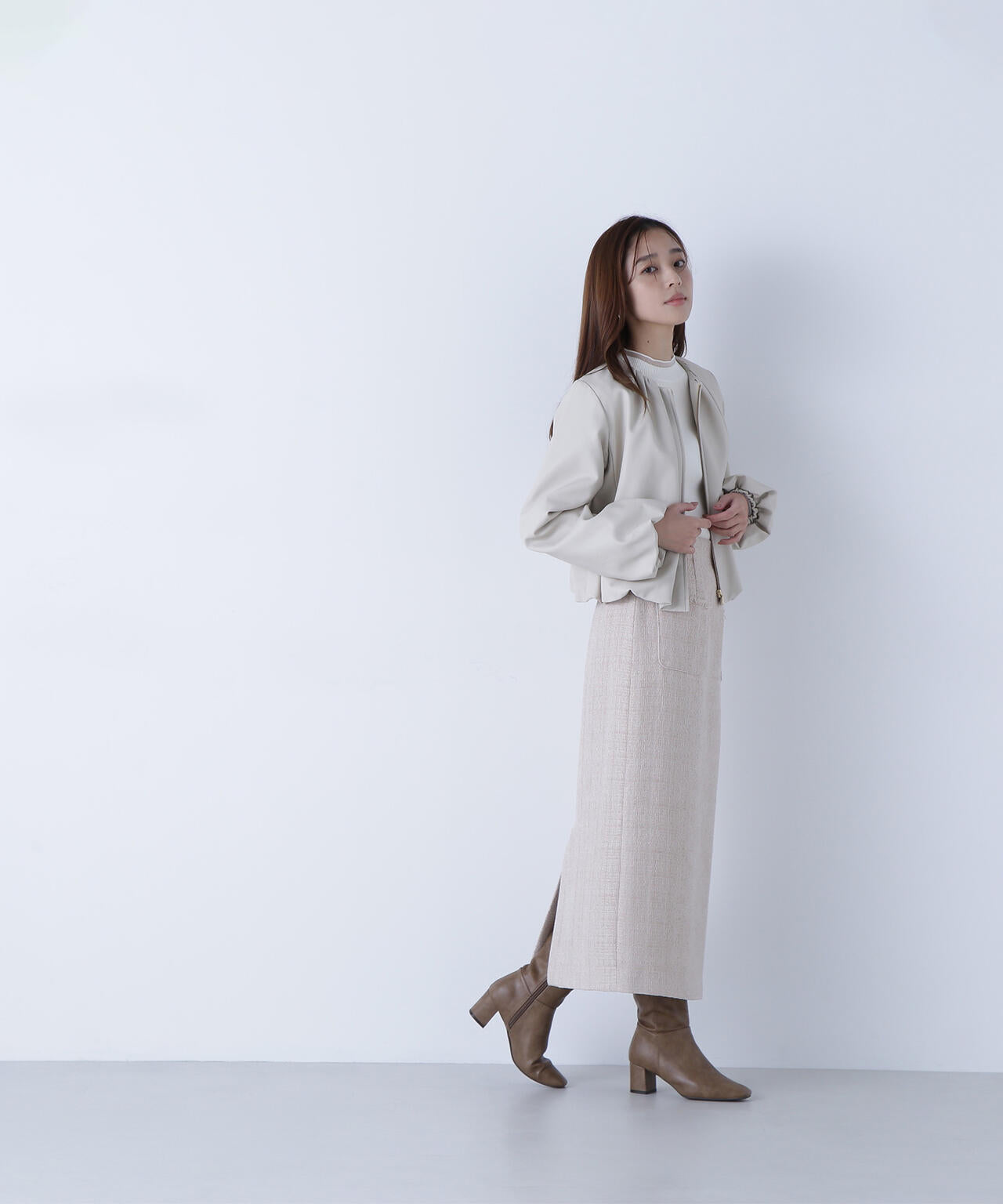 フェイクレザーギャザーブルゾン