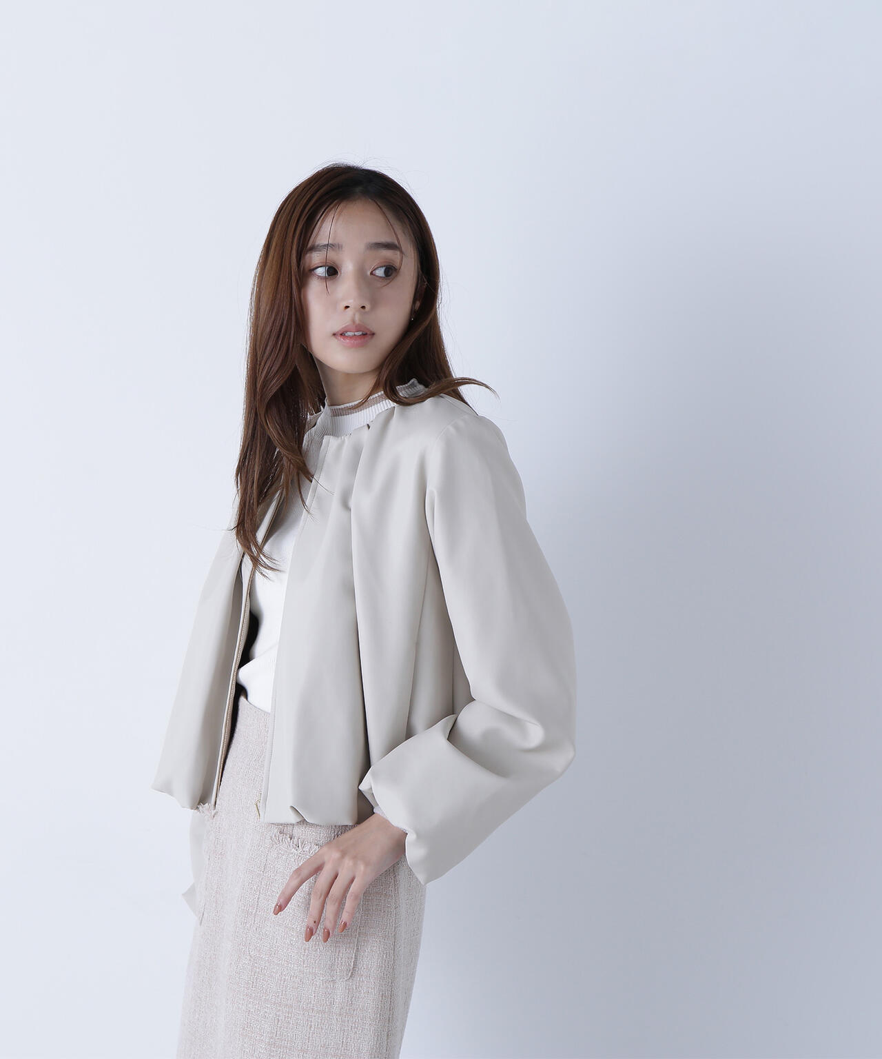 フェイクレザーギャザーブルゾン