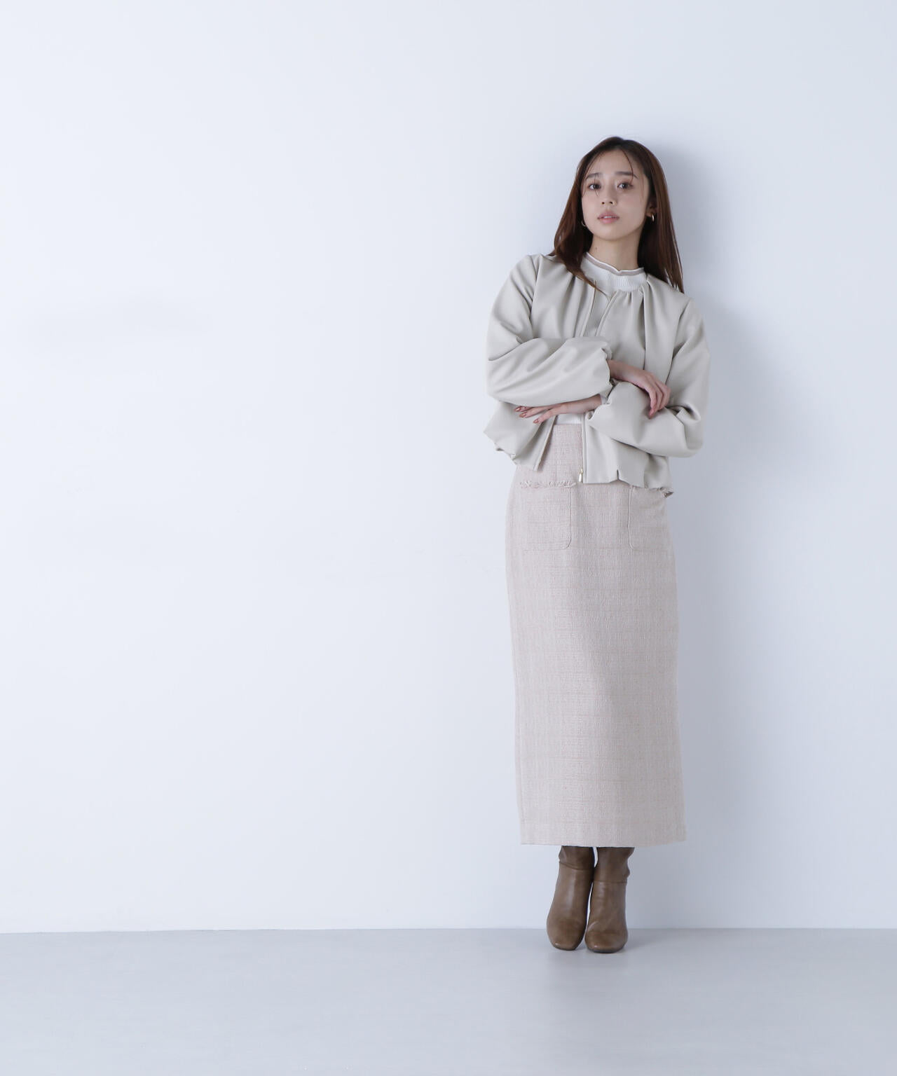 フェイクレザーギャザーブルゾン