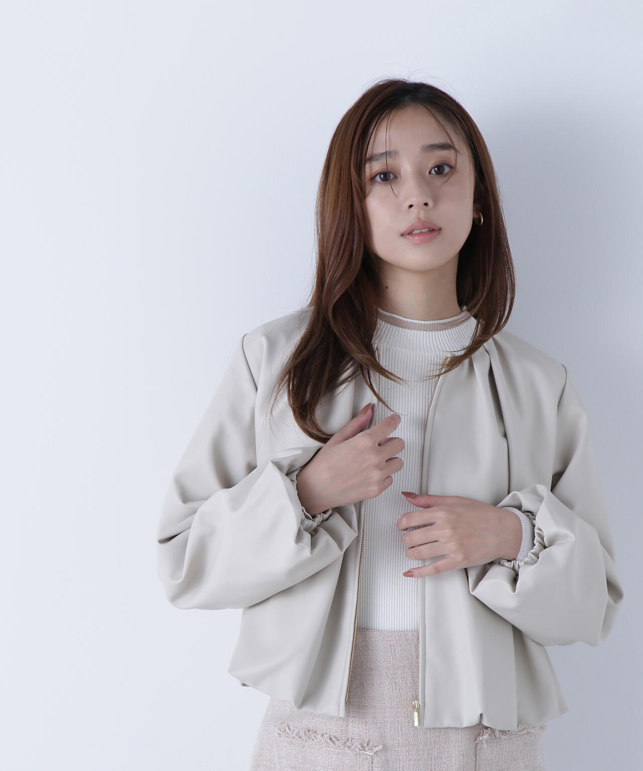 フェイクレザーギャザーブルゾン