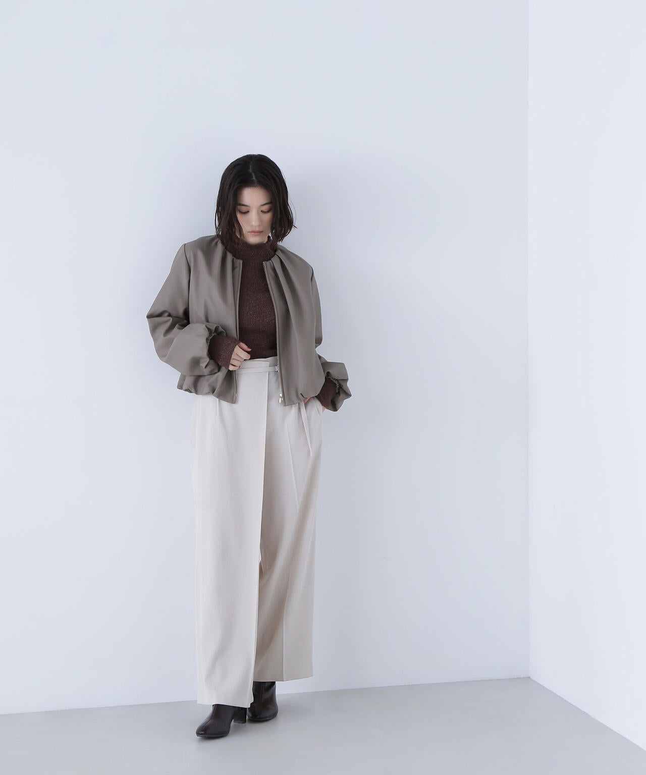 フェイクレザーギャザーブルゾン