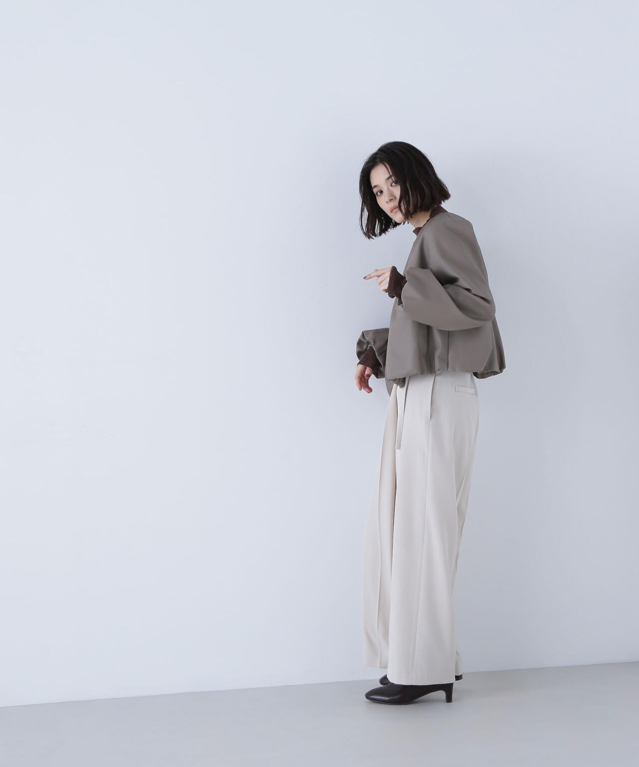 フェイクレザーギャザーブルゾン