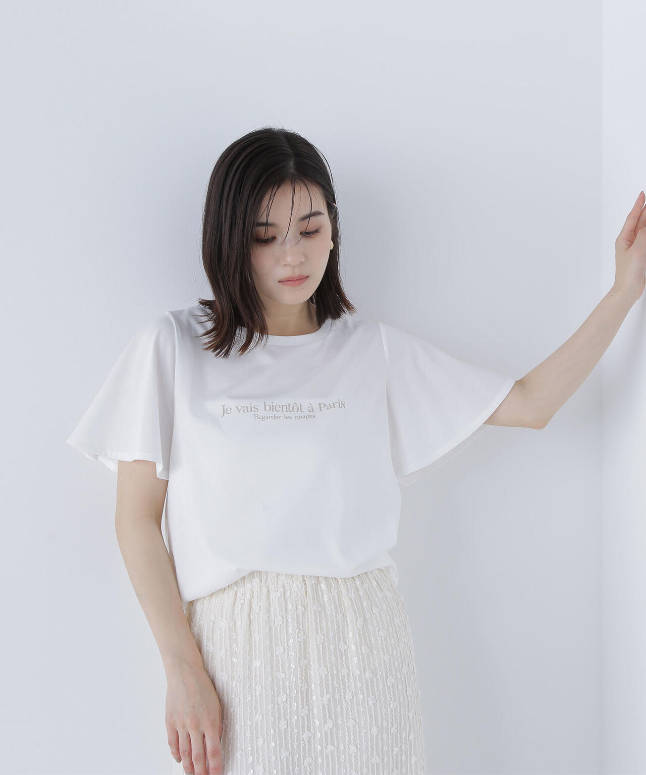 フレアスリーブロゴTシャツ*
