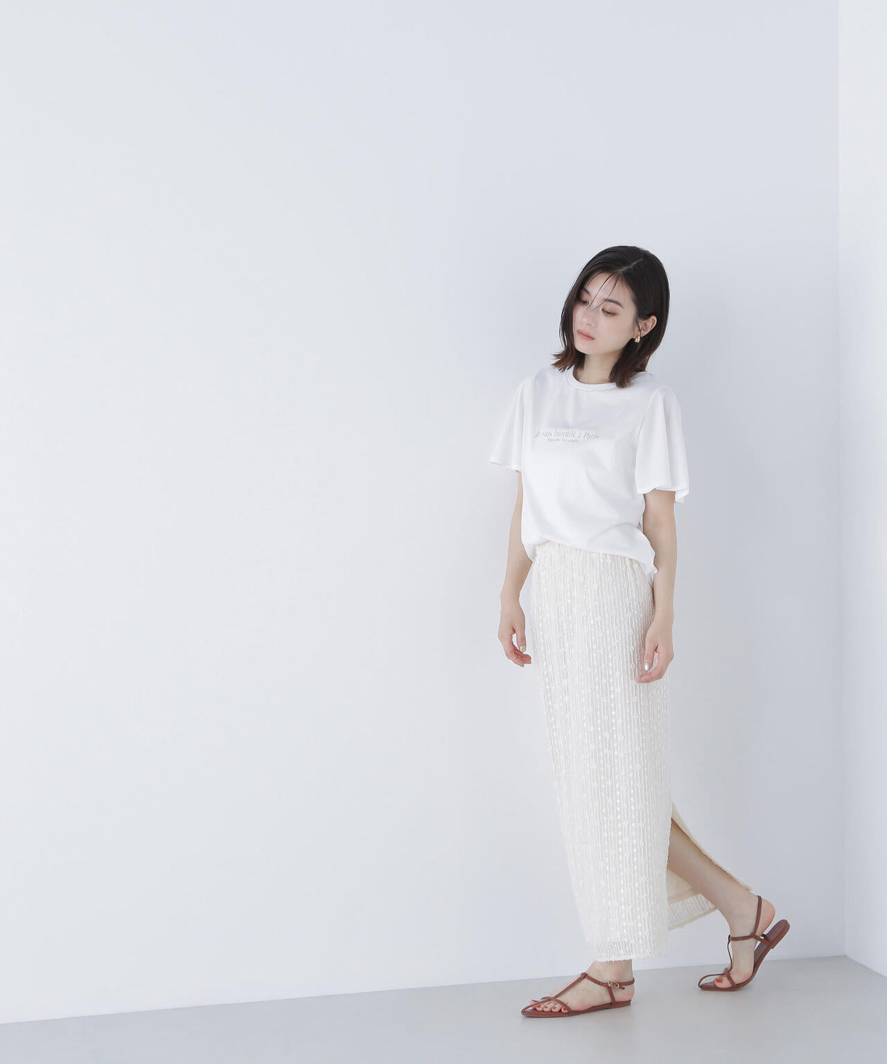 フレアスリーブロゴTシャツ*