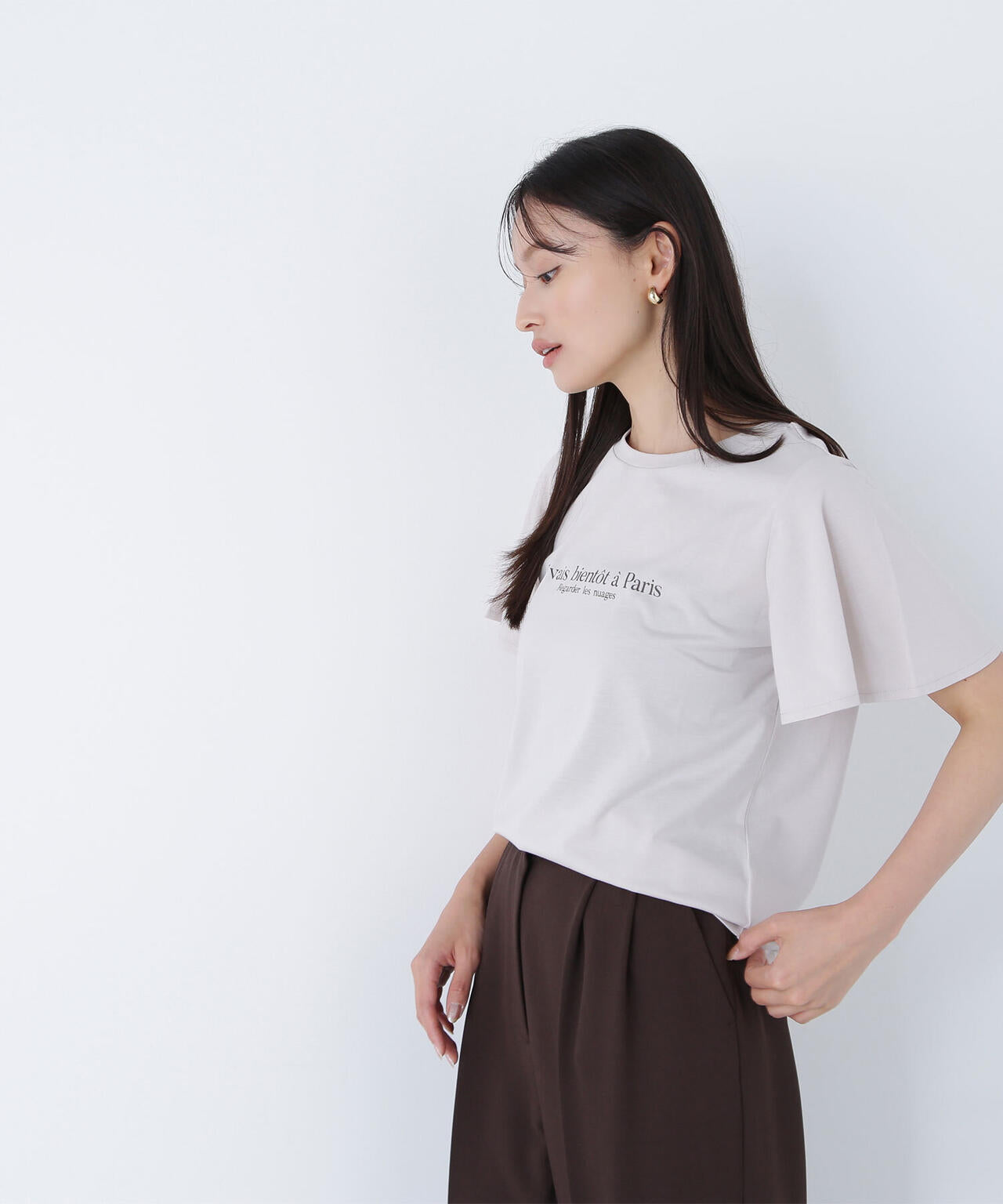 フレアスリーブロゴTシャツ*