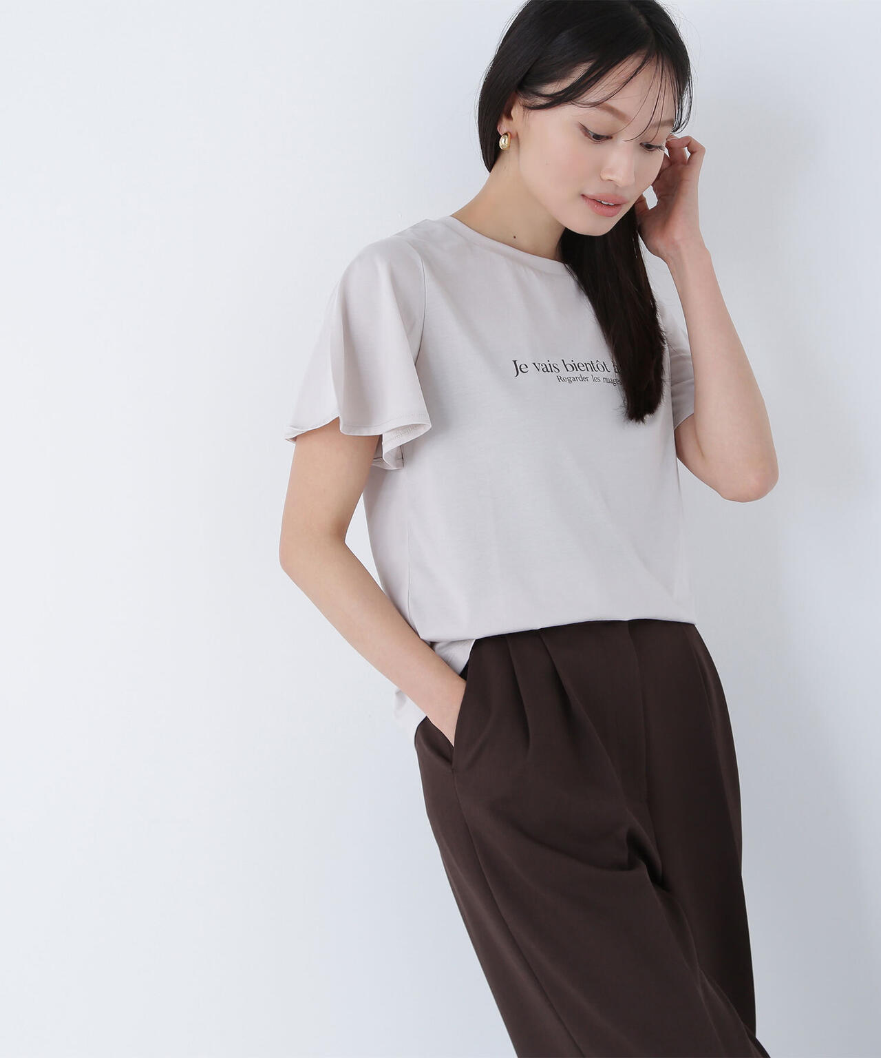 フレアスリーブロゴTシャツ*