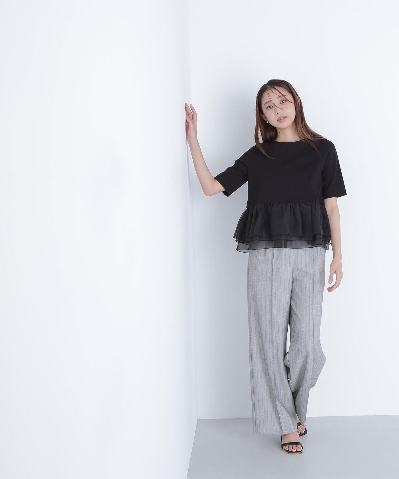 シフォンドッキングペプラムカットソー*