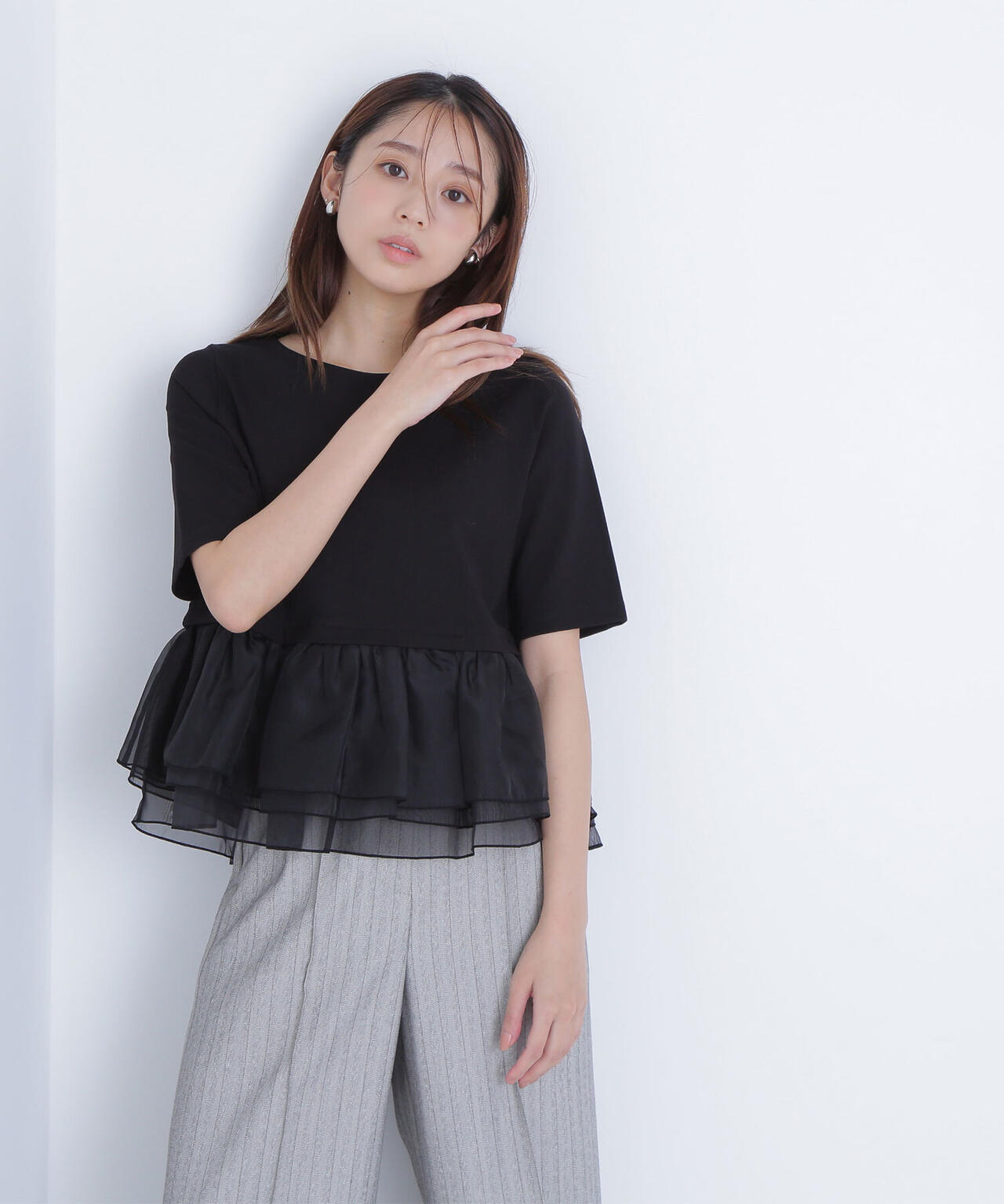 シフォンドッキングペプラムカットソー*