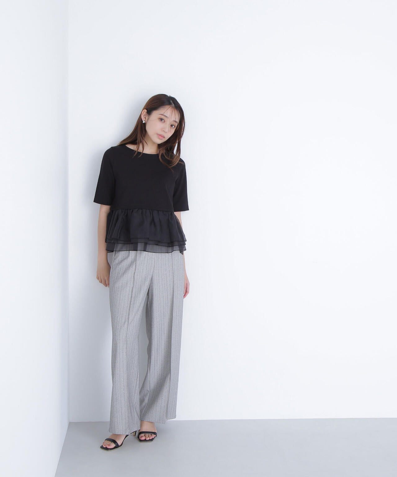 シフォンドッキングペプラムカットソー*