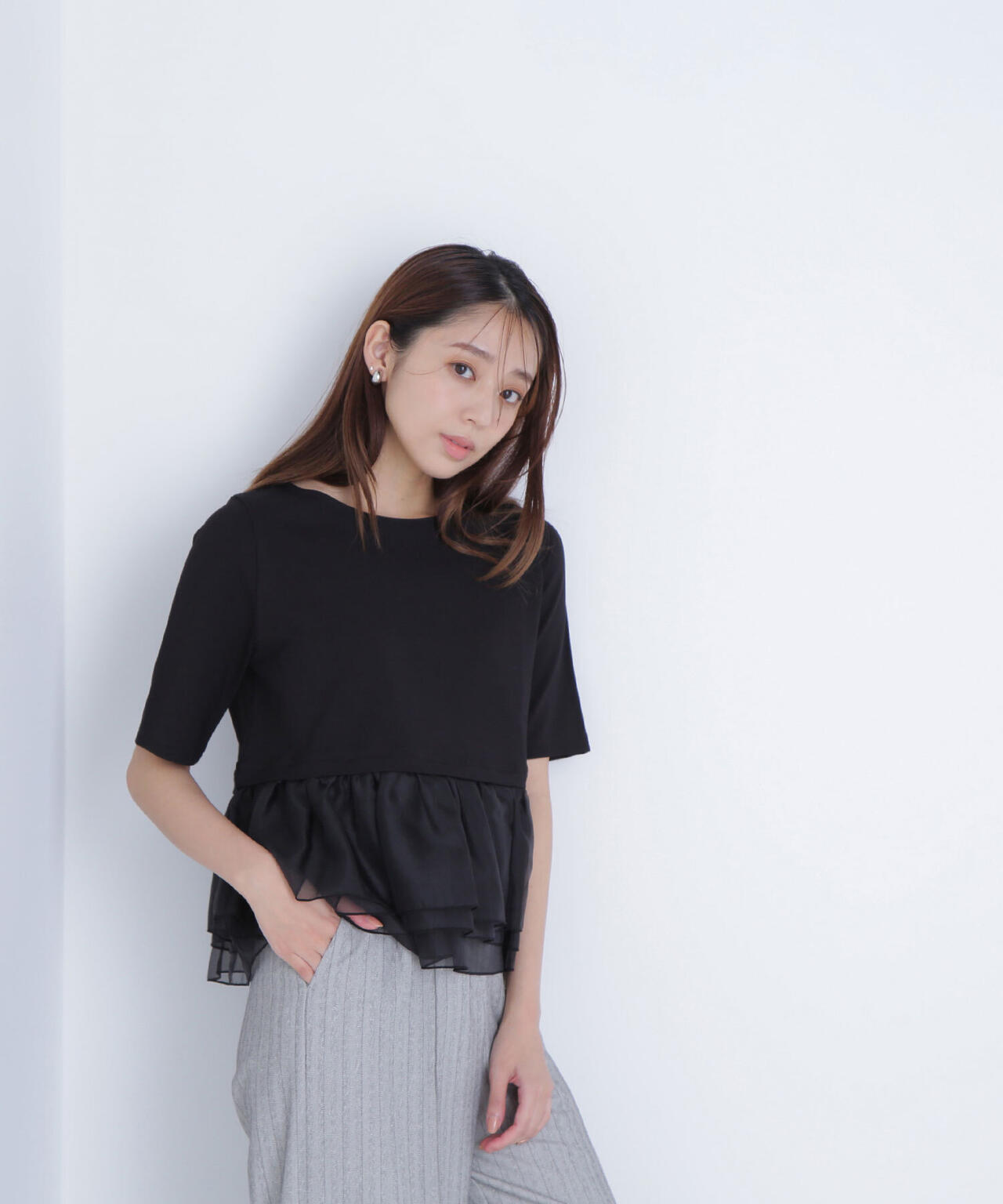 シフォンドッキングペプラムカットソー*