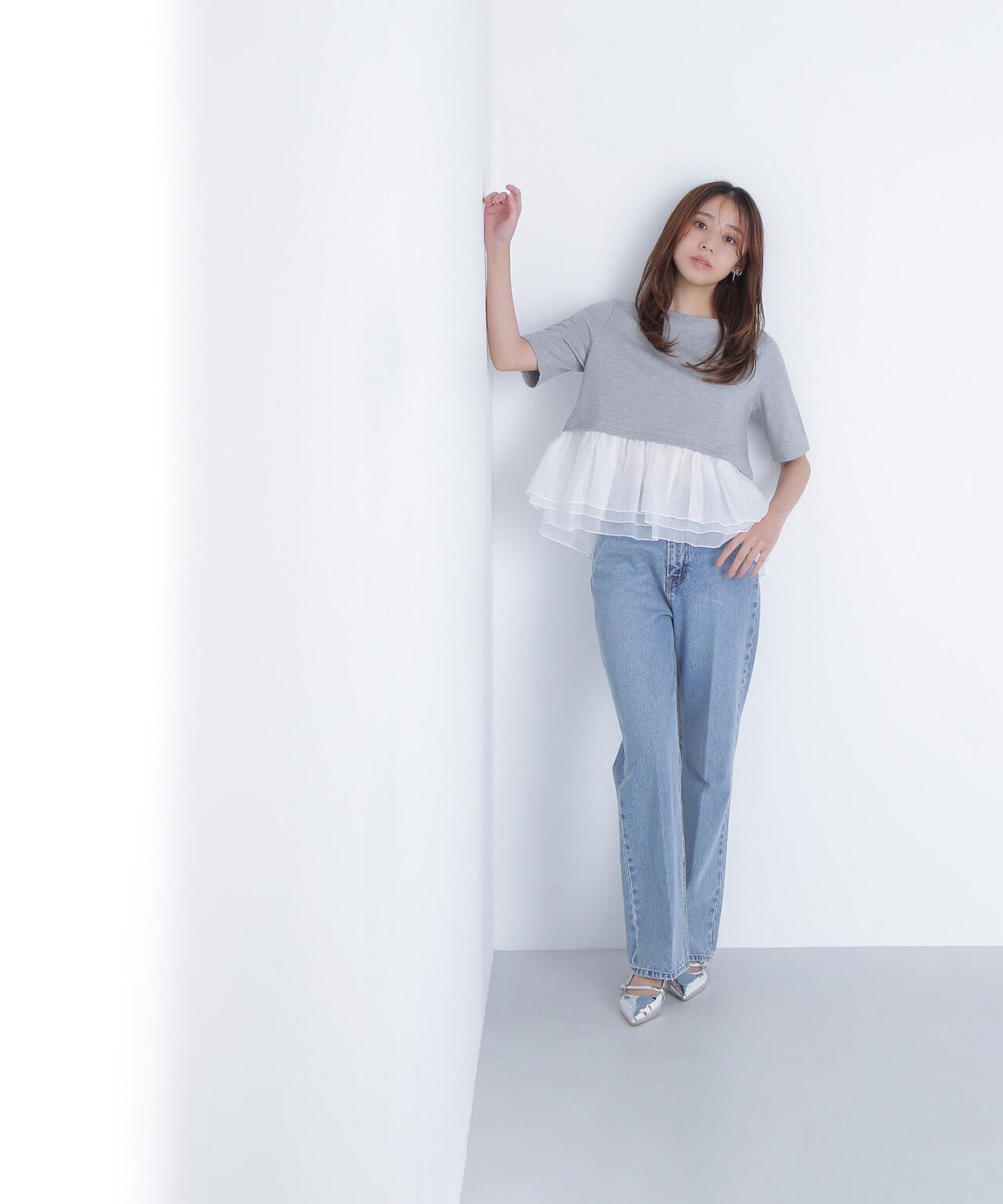 シフォンドッキングペプラムカットソー*
