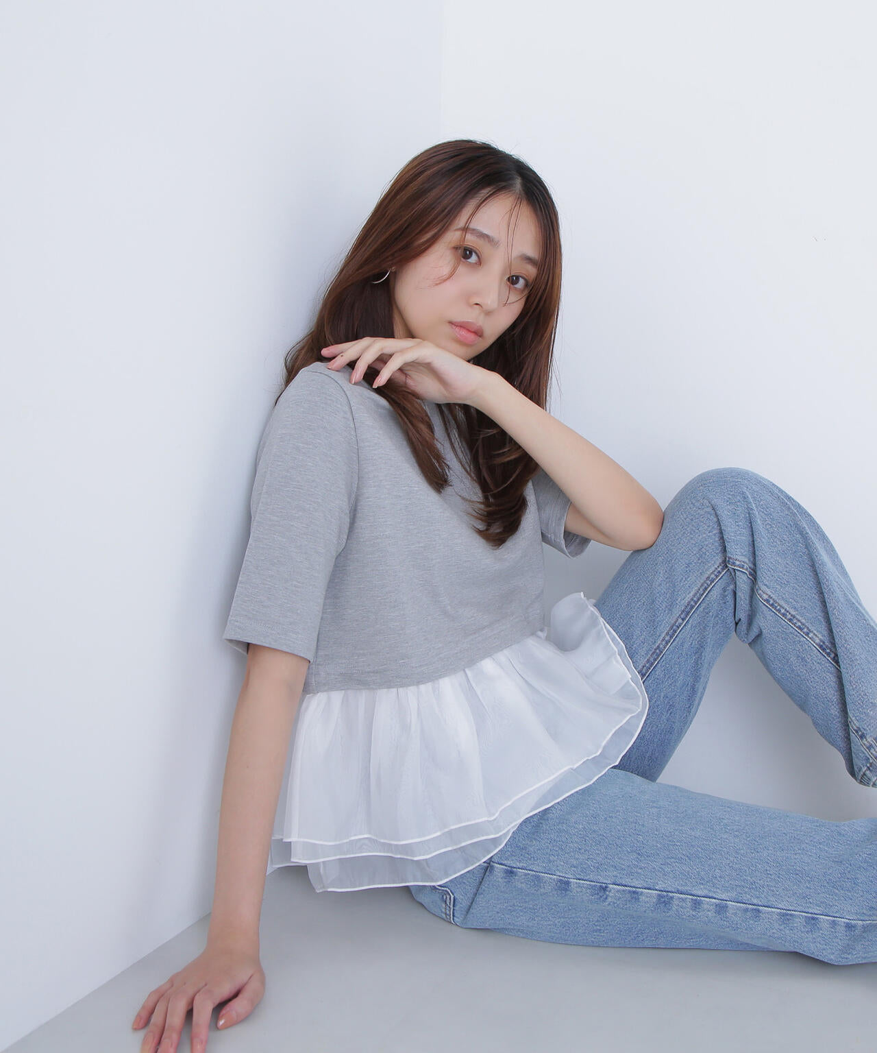 シフォンドッキングペプラムカットソー*