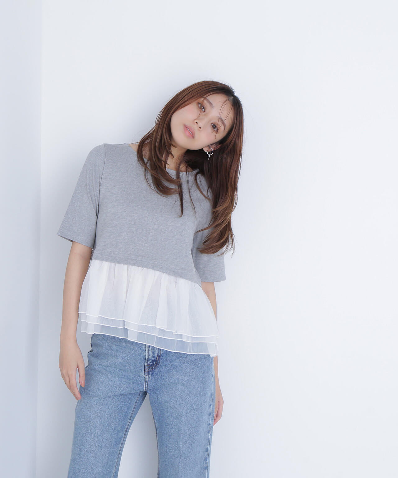 シフォンドッキングペプラムカットソー*