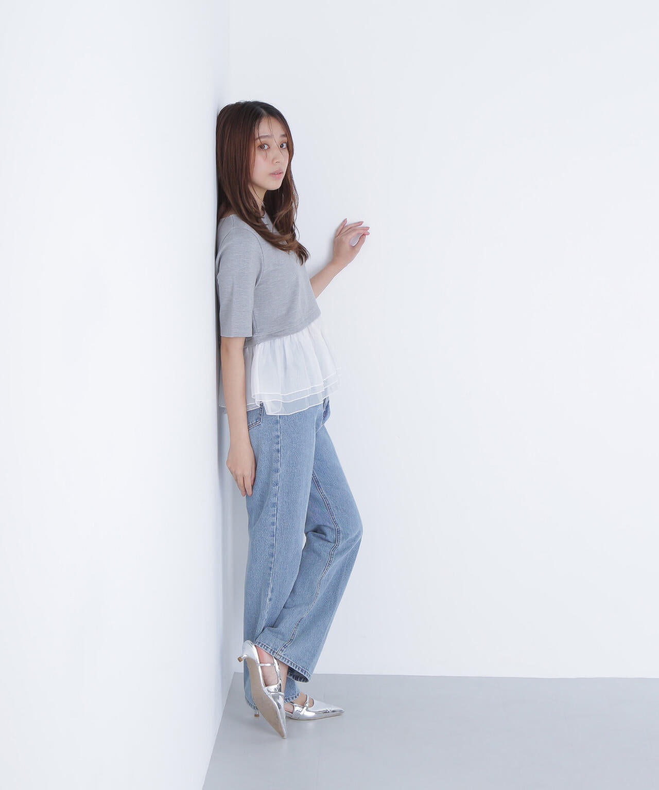シフォンドッキングペプラムカットソー*