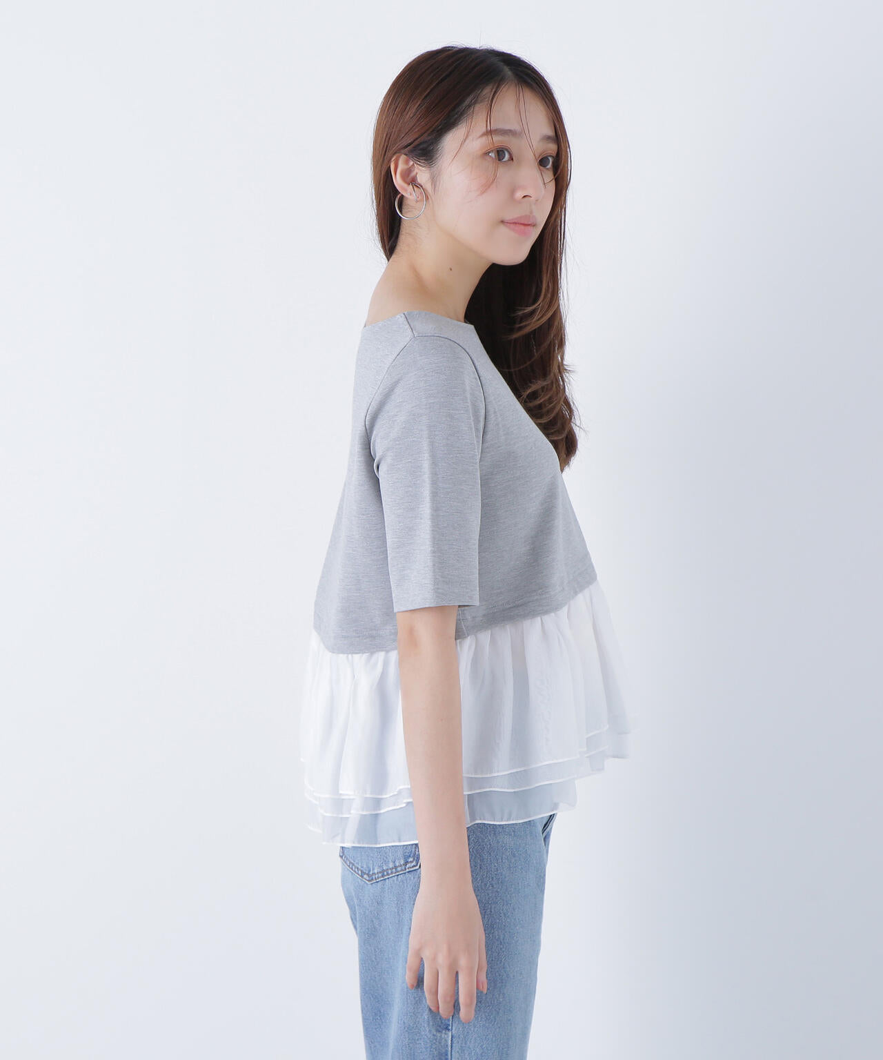 シフォンドッキングペプラムカットソー*