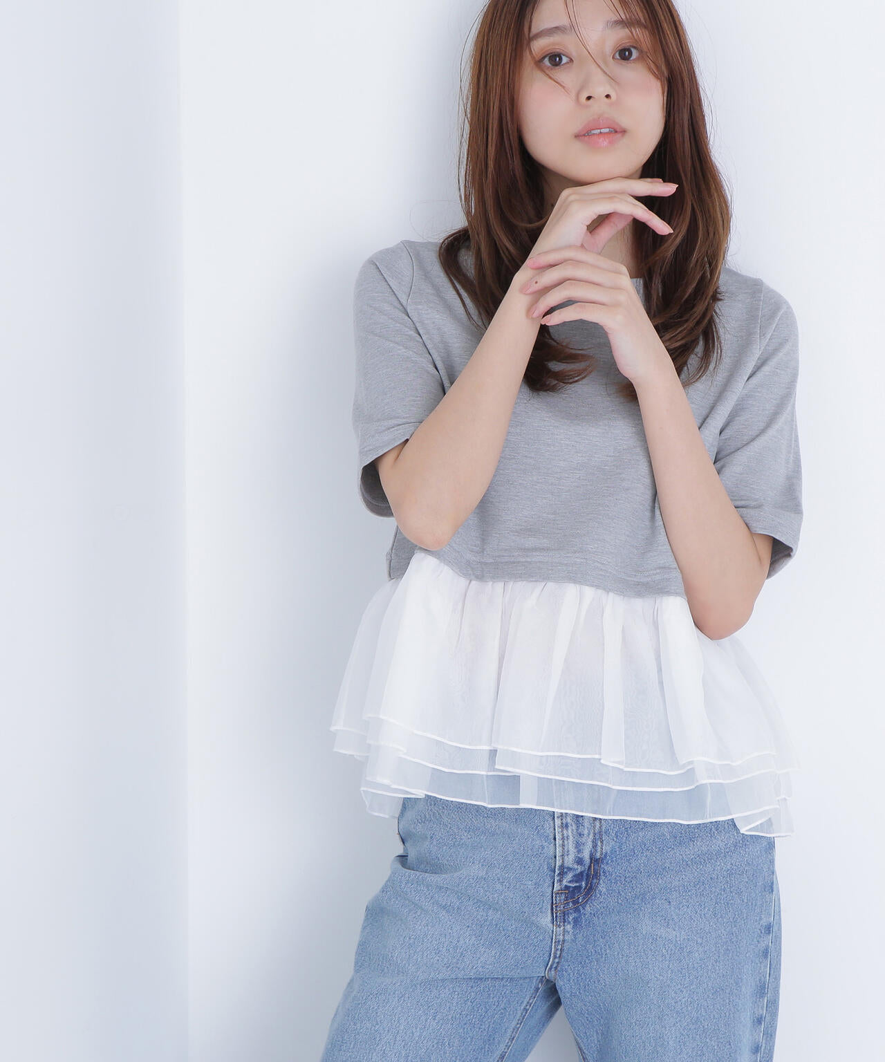シフォンドッキングペプラムカットソー*