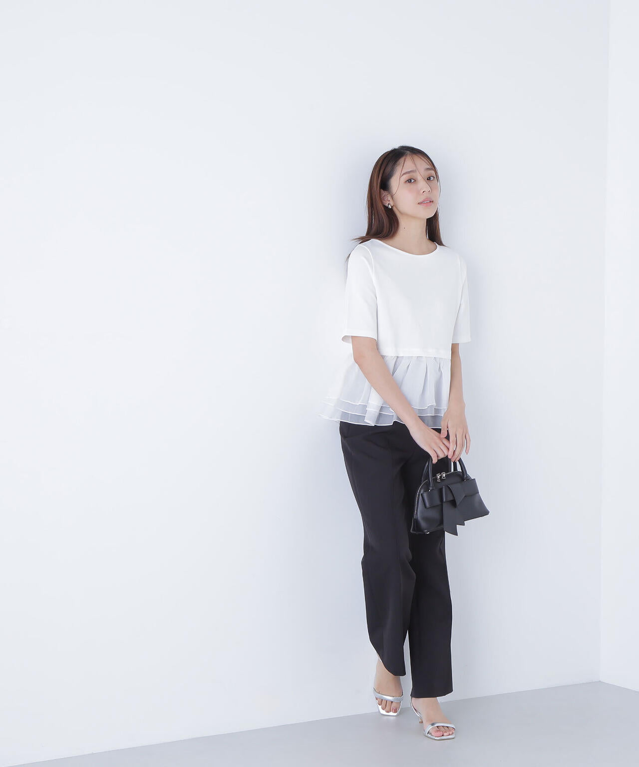 シフォンドッキングペプラムカットソー*
