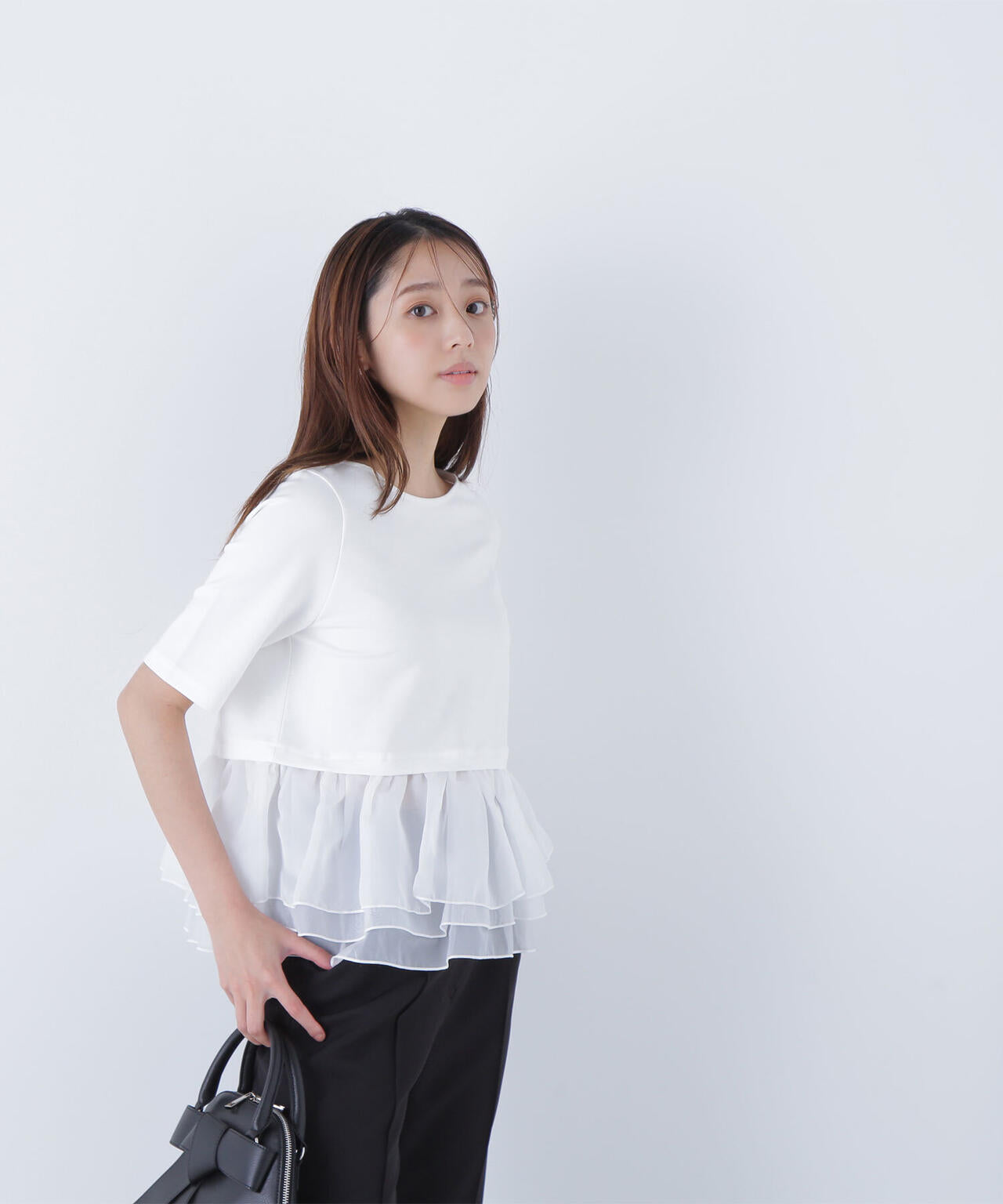 シフォンドッキングペプラムカットソー