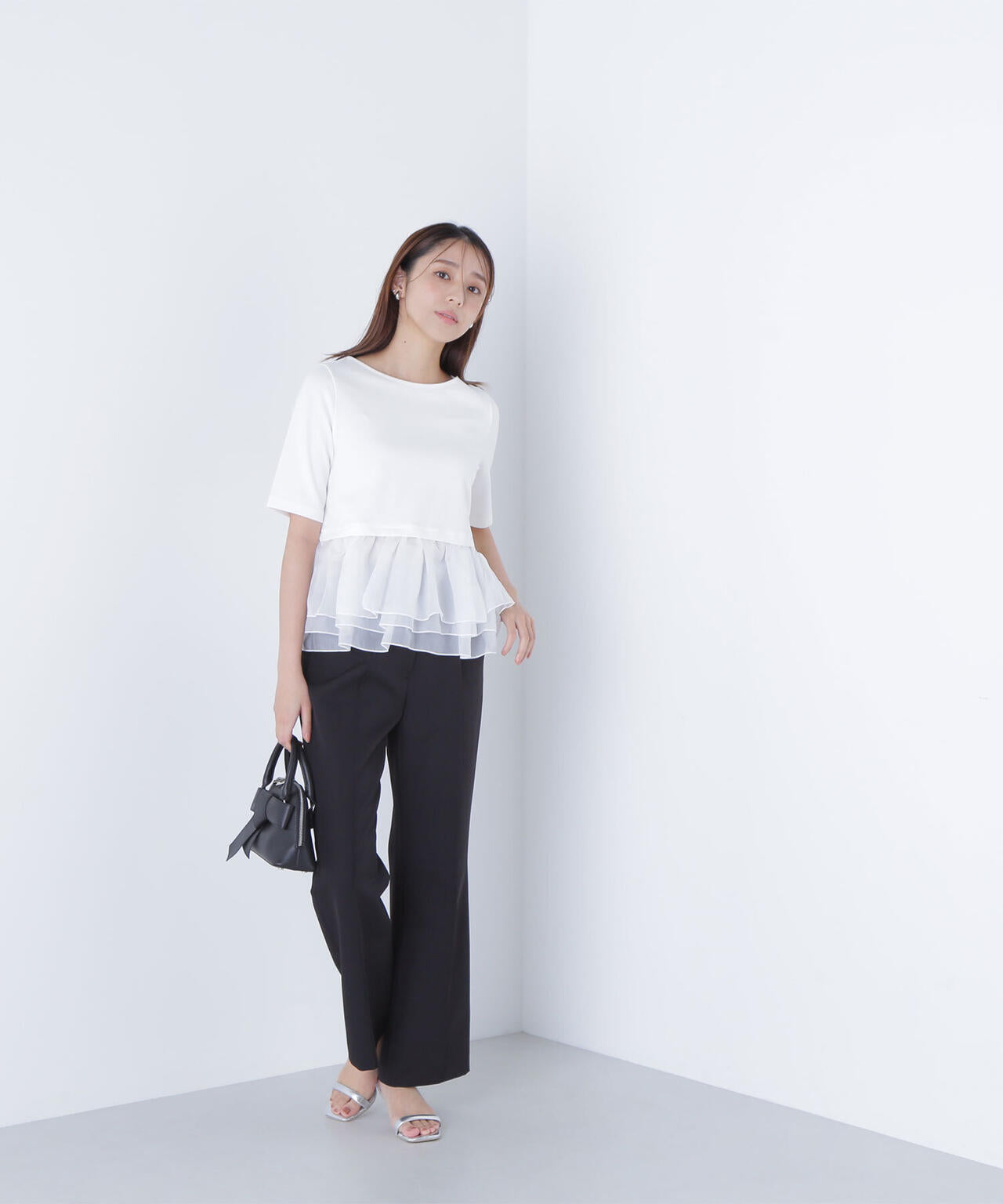 シフォンドッキングペプラムカットソー*