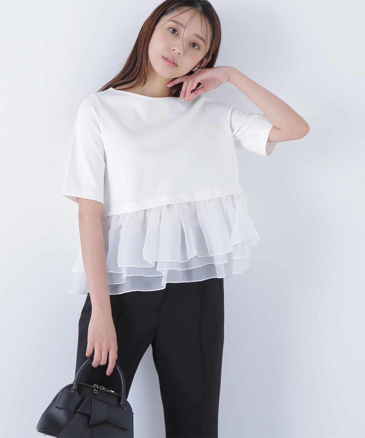 シフォンドッキングペプラムカットソー*