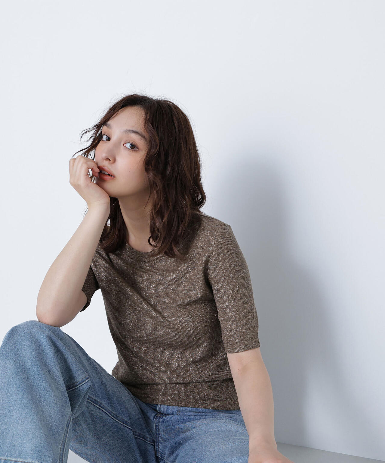 ラメリブカットソー