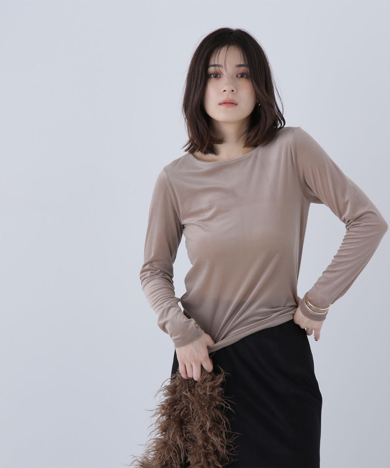 ベロアボートネックカットソー