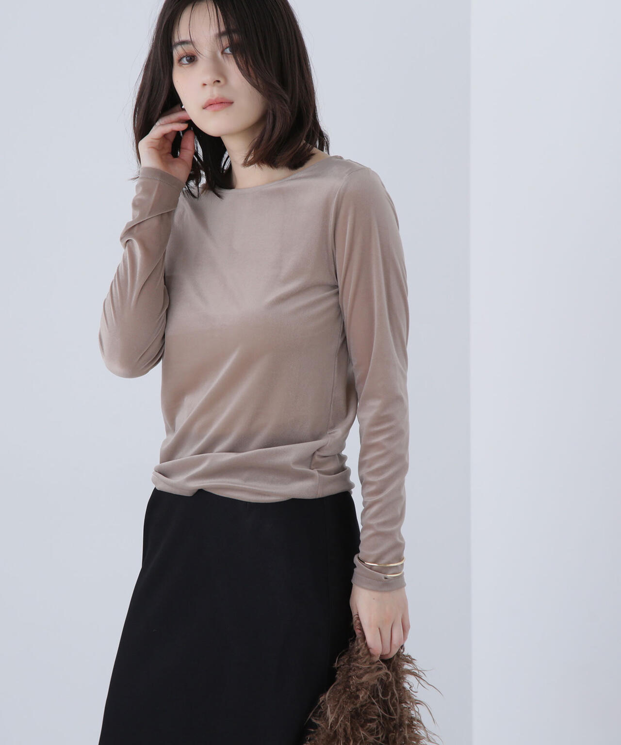 ベロアボートネックカットソー