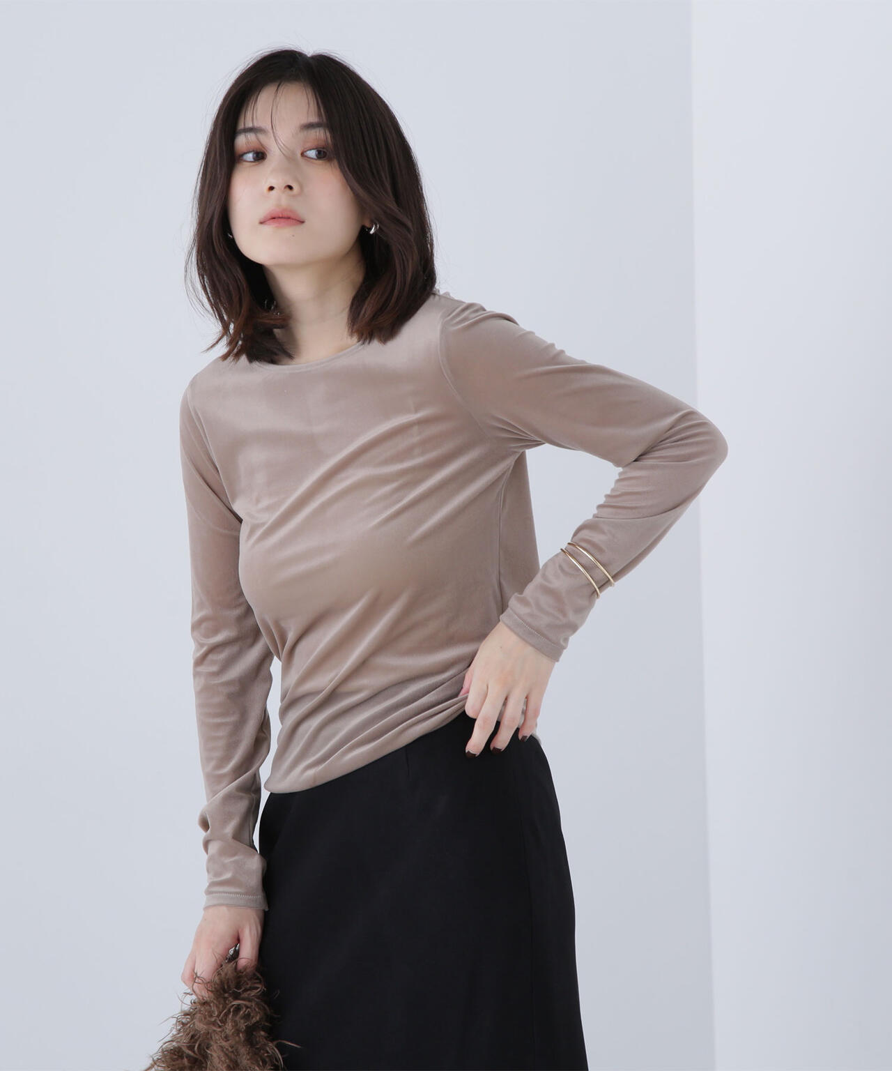 ベロアボートネックカットソー