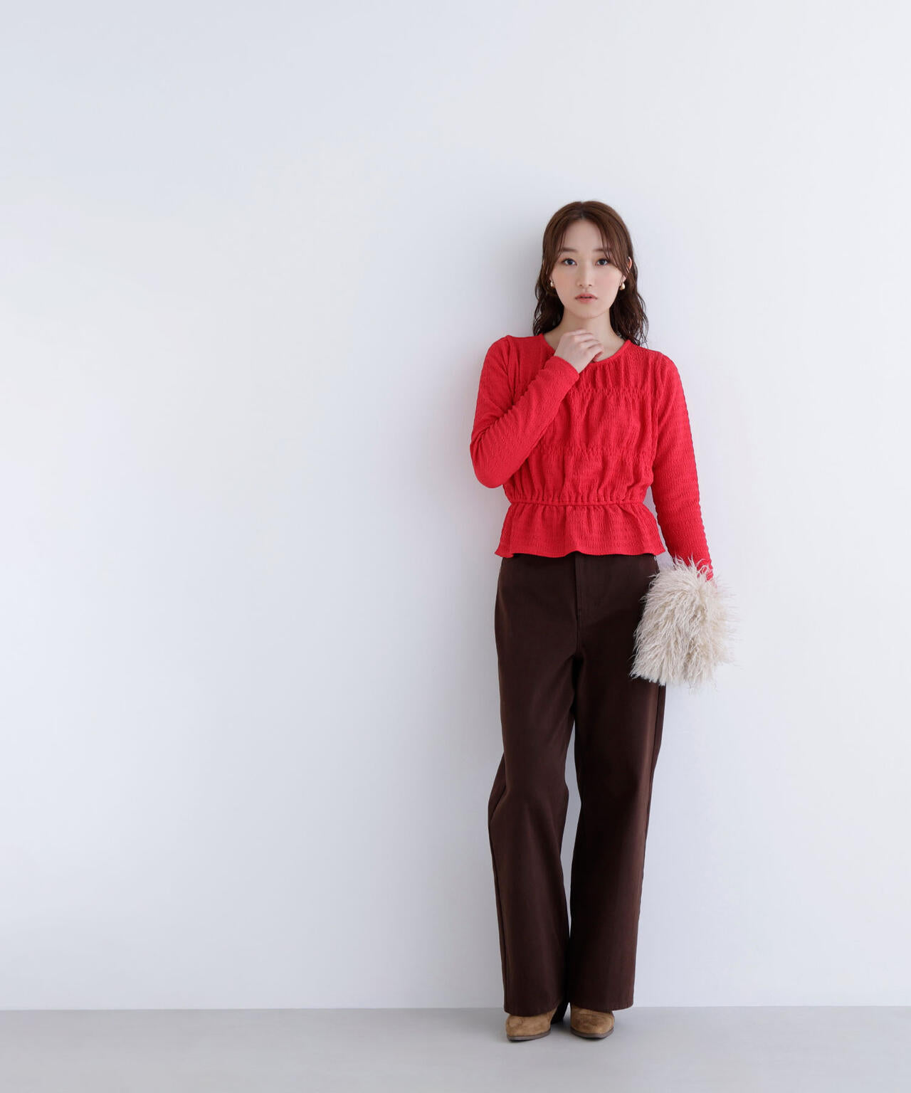 シャーリングペプラムカットソー長袖