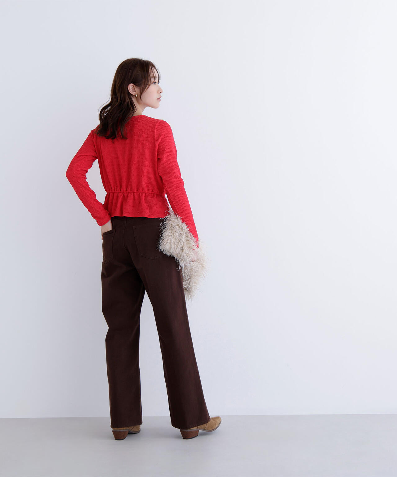 シャーリングペプラムカットソー長袖