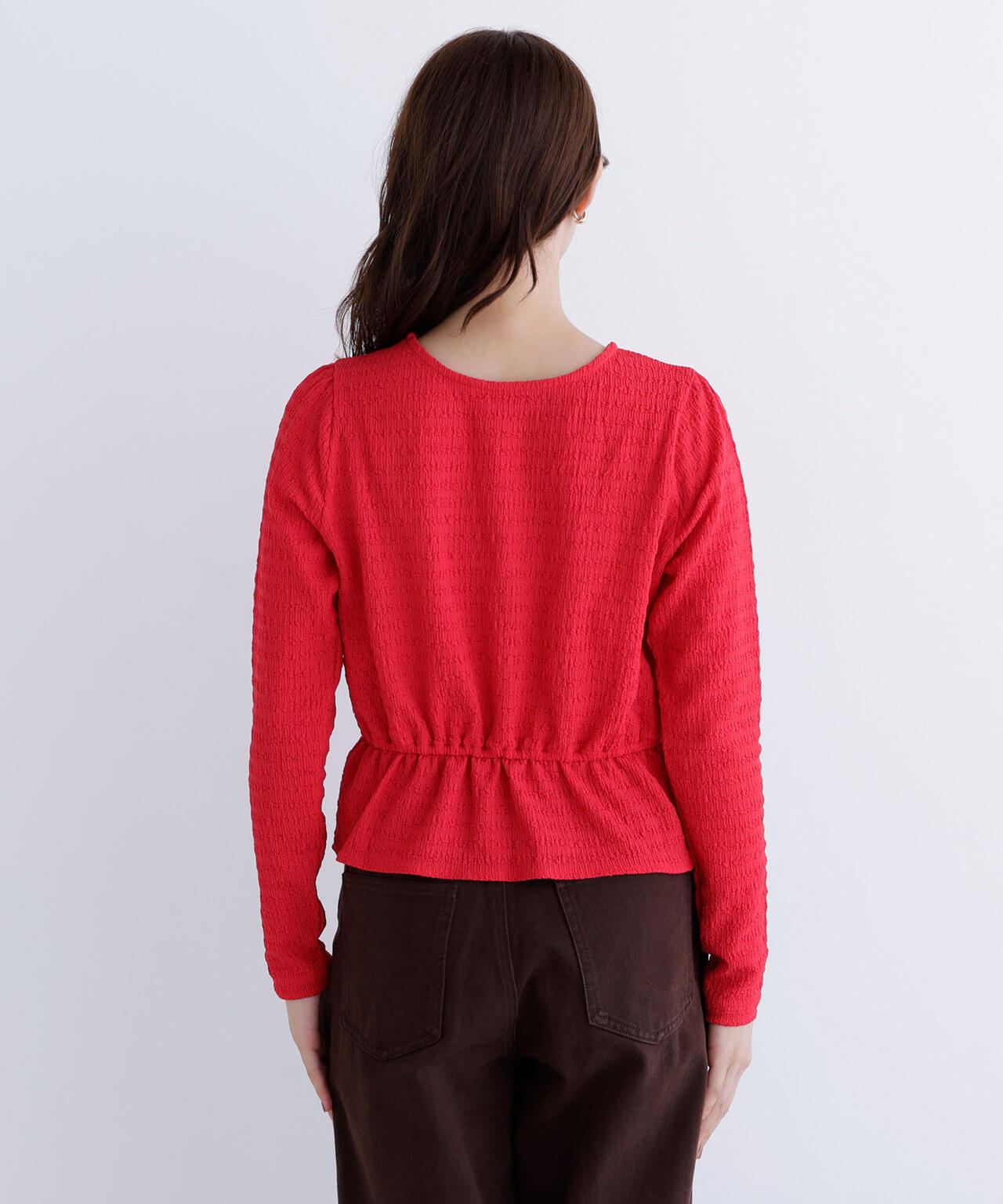 シャーリングペプラムカットソー長袖