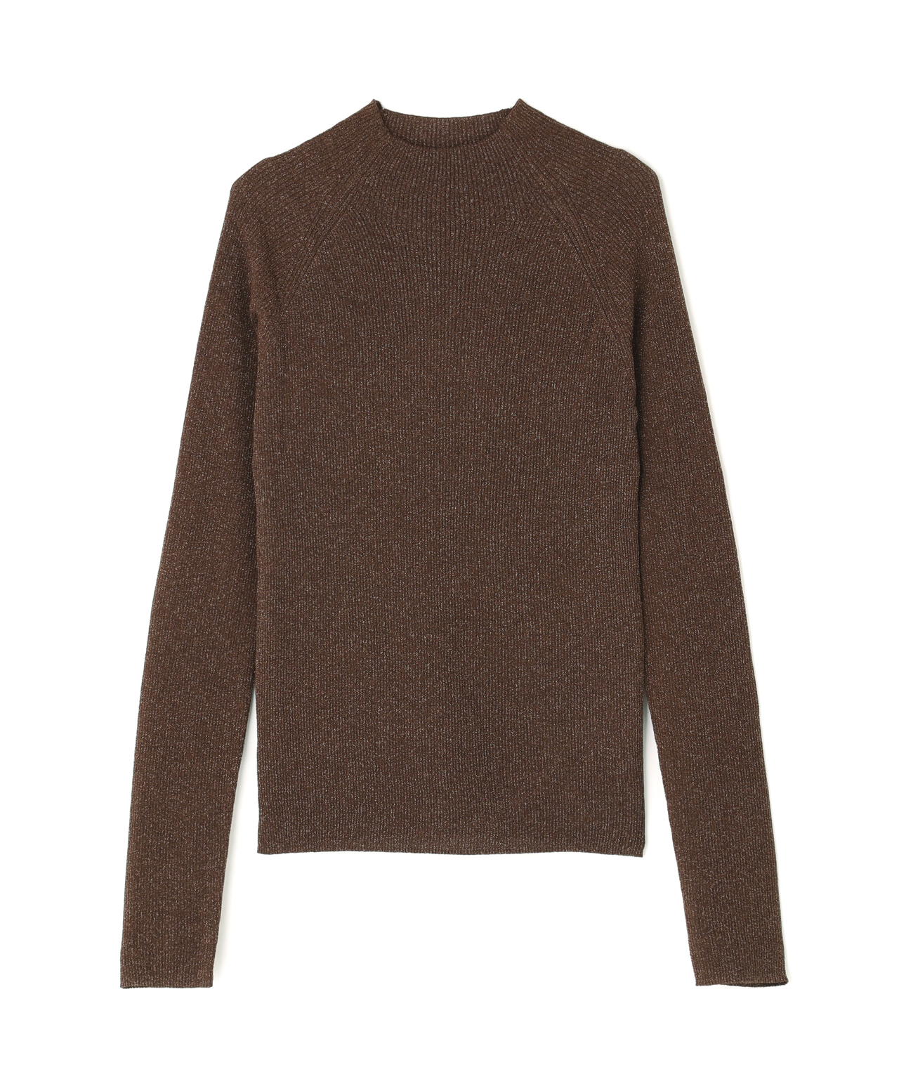 ハイネックラメリブニット