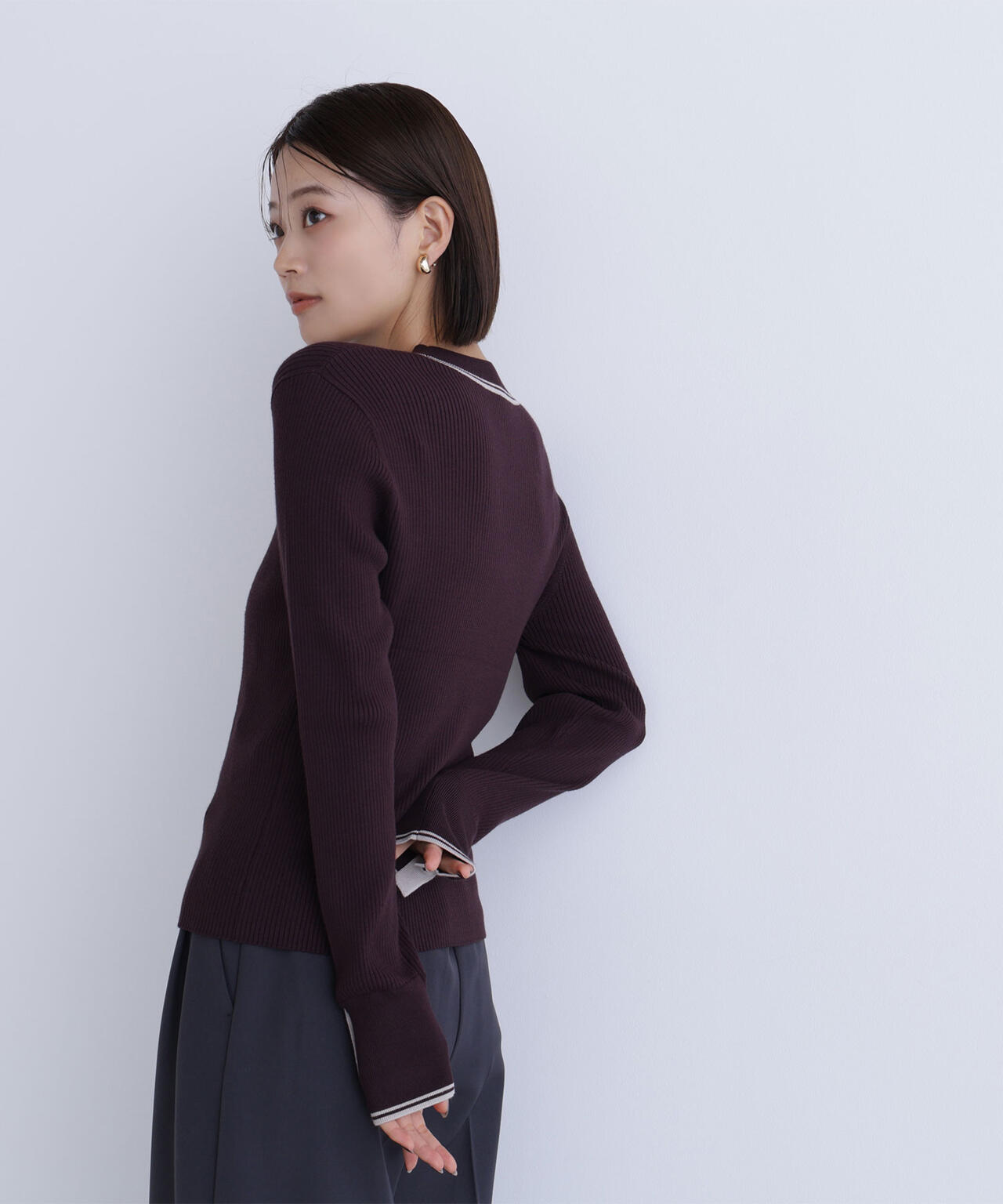 バイカラーラインリブニット