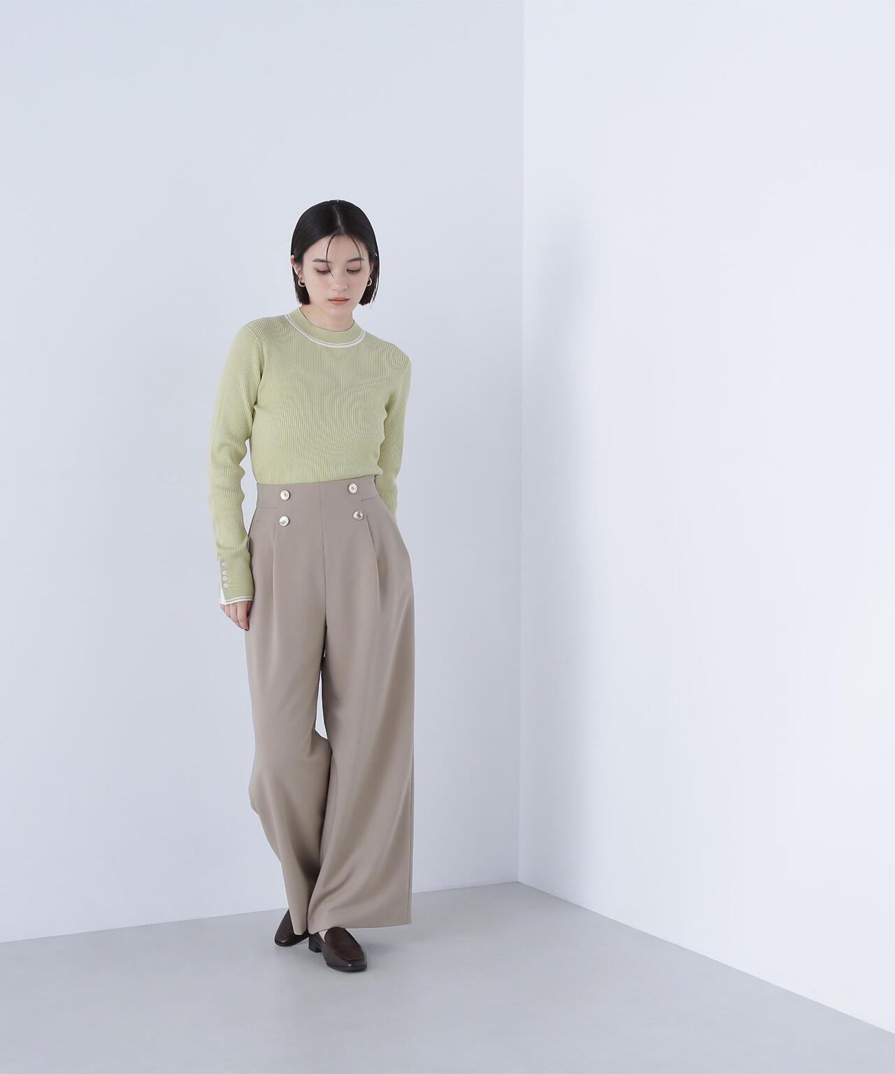 バイカラーラインリブニット