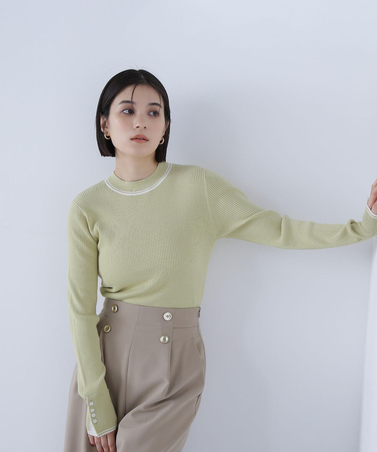 バイカラーラインリブニット